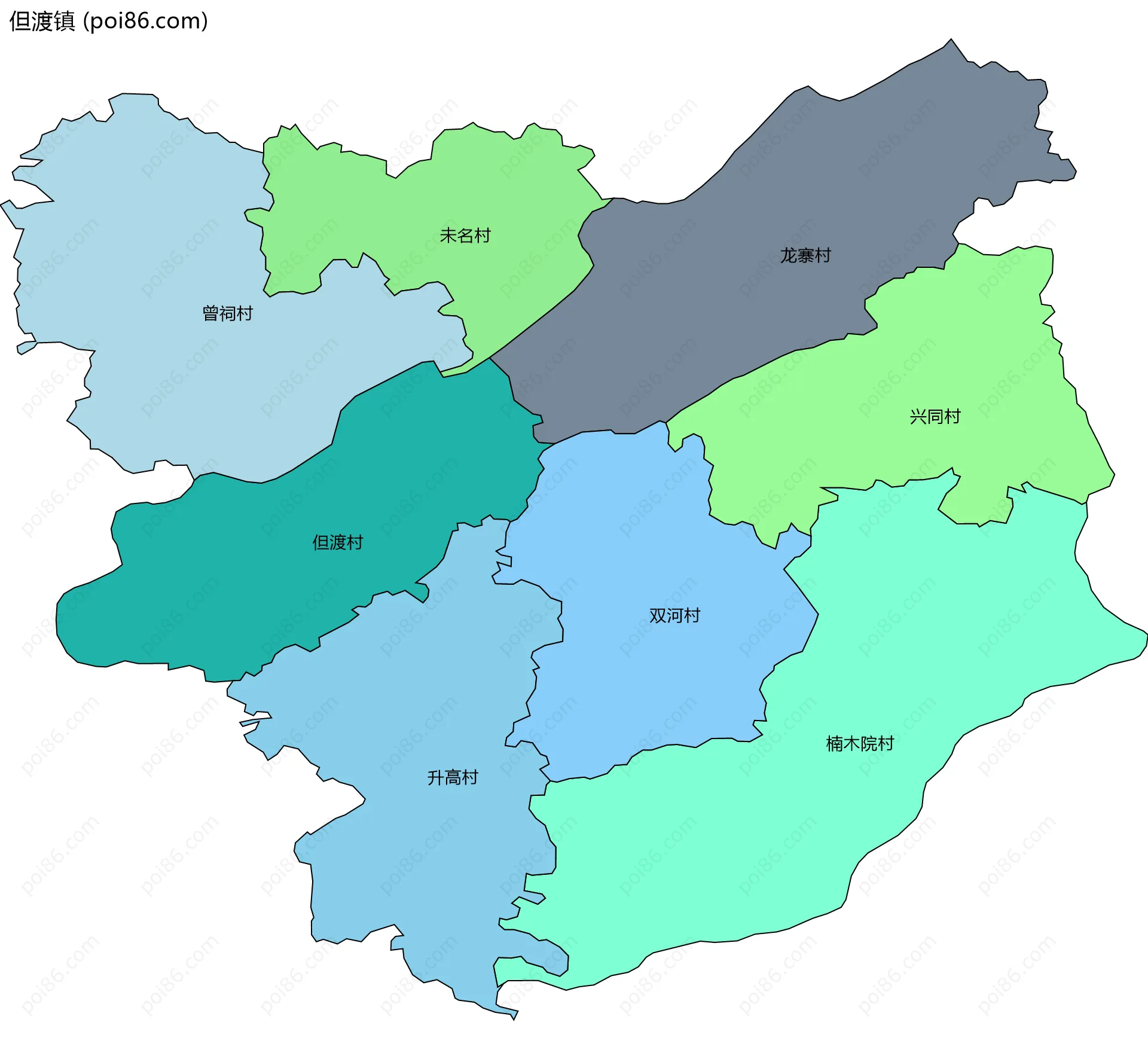 但渡镇边界地图(五级行政区划)