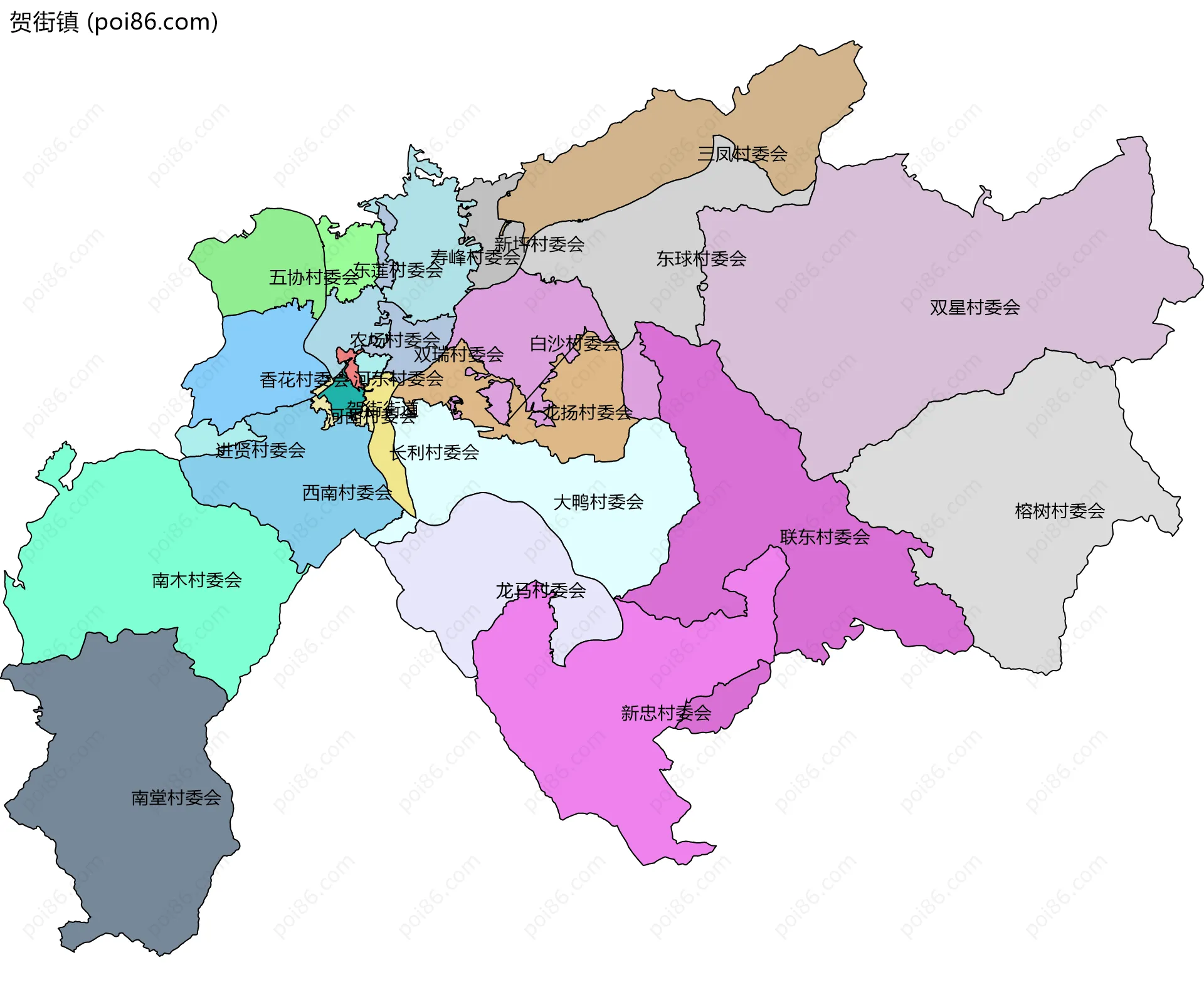 贺街镇边界地图(五级行政区划)