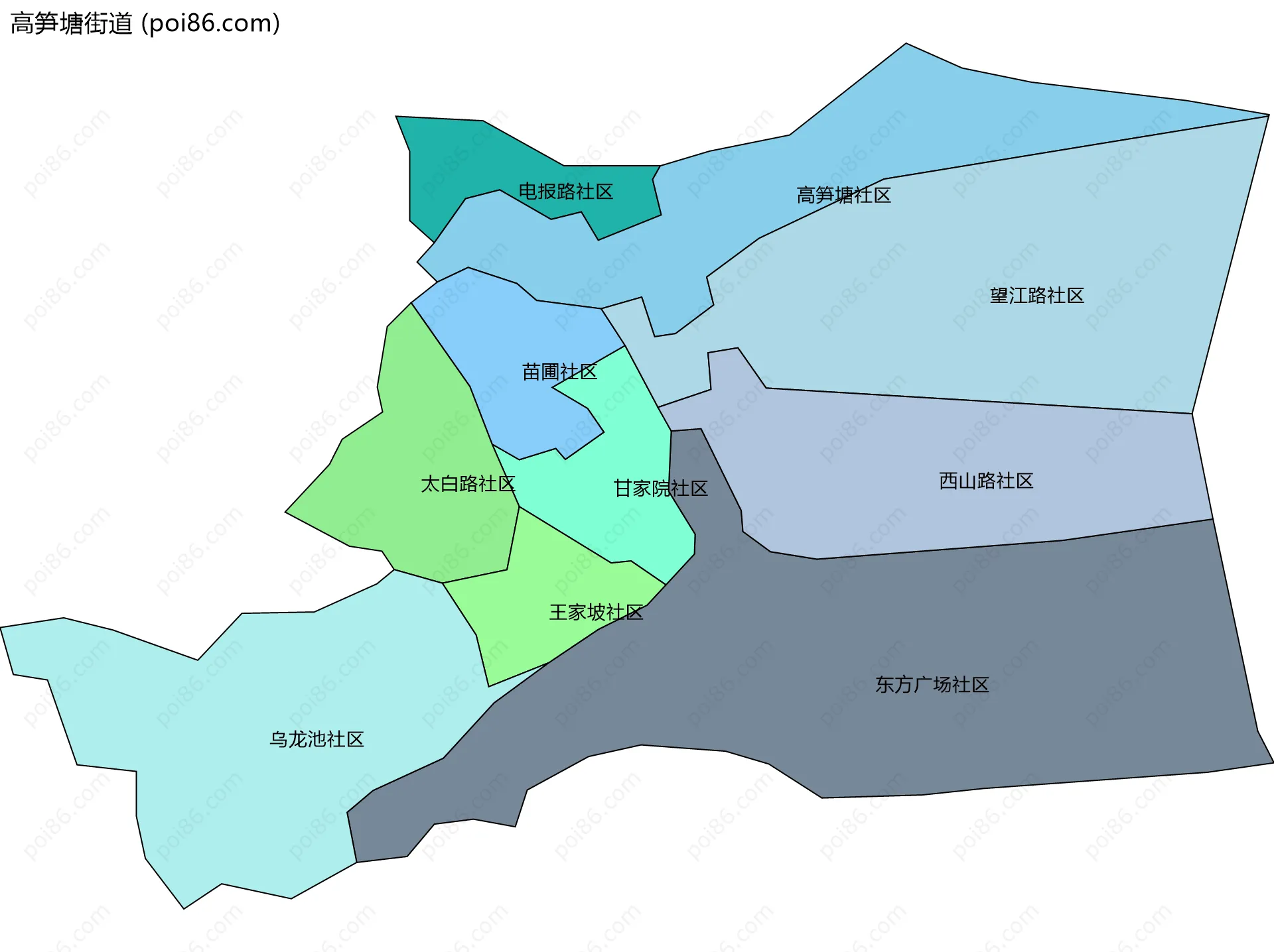 高笋塘街道边界地图(五级行政区划)