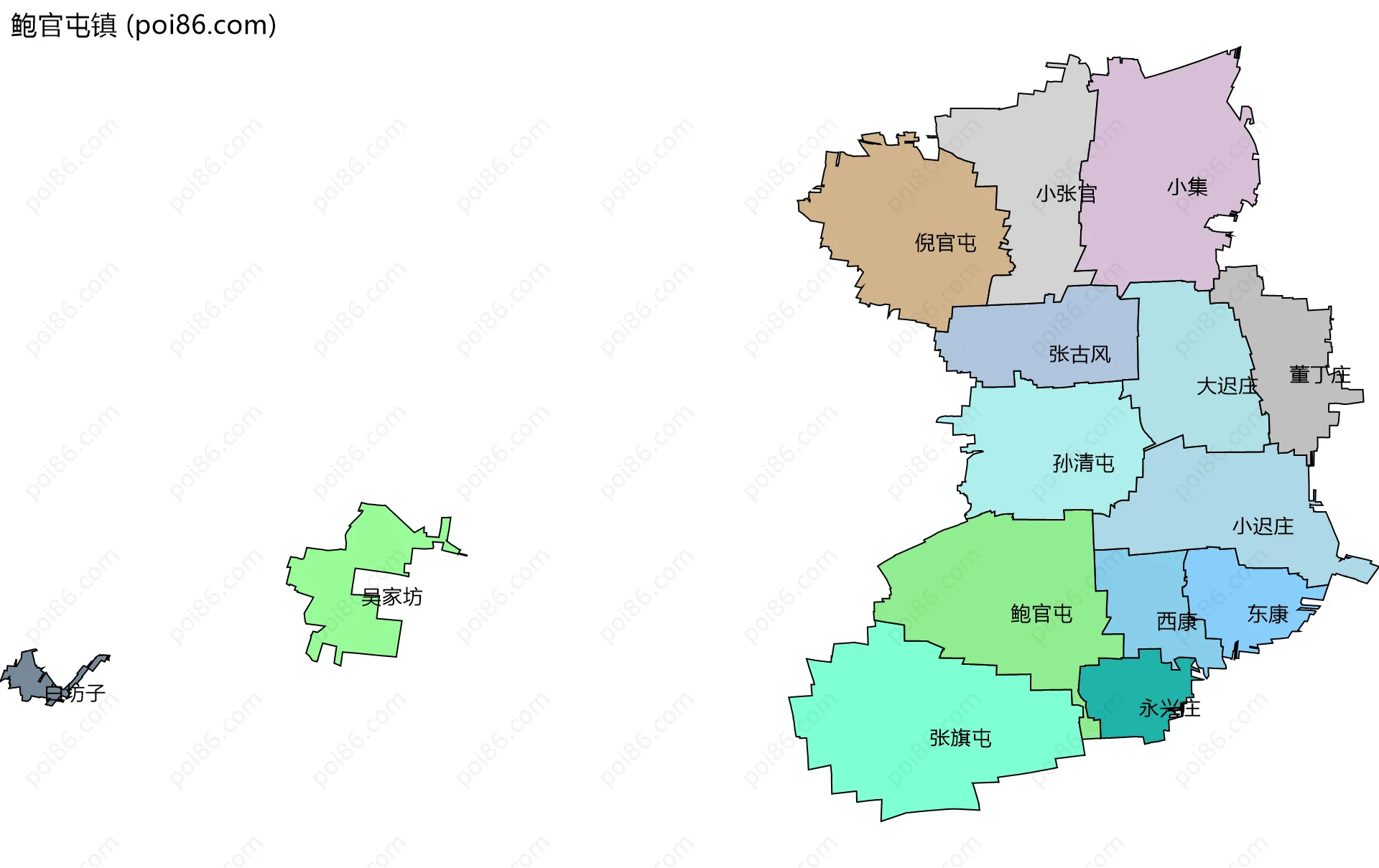 鲍官屯镇边界地图(五级行政区划)