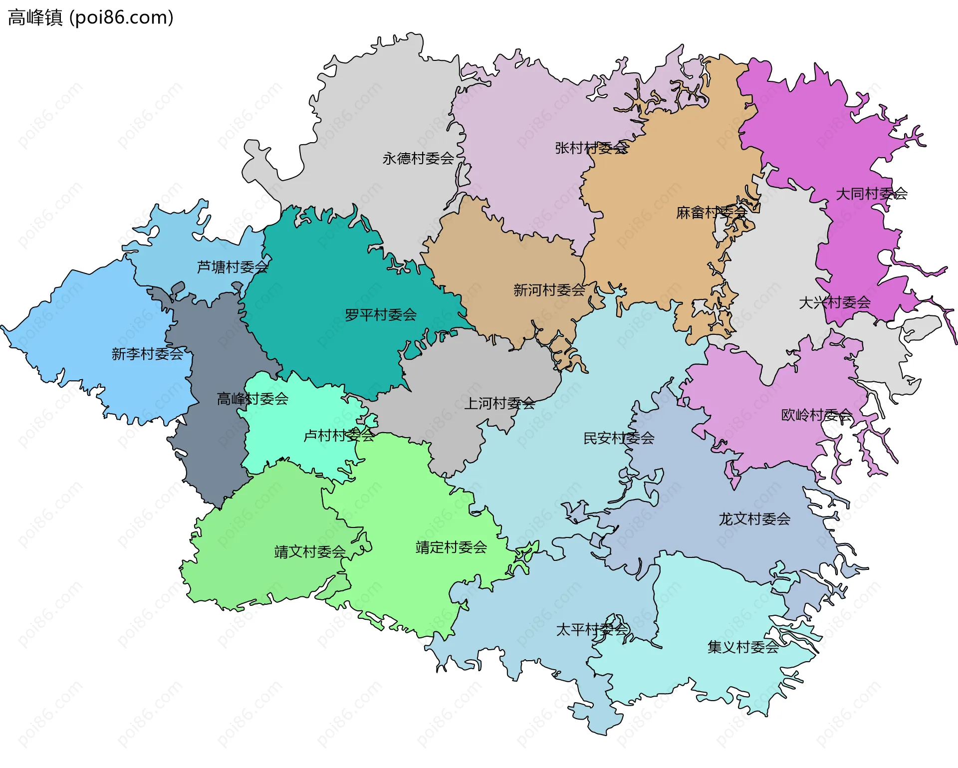 高峰镇边界地图(五级行政区划)