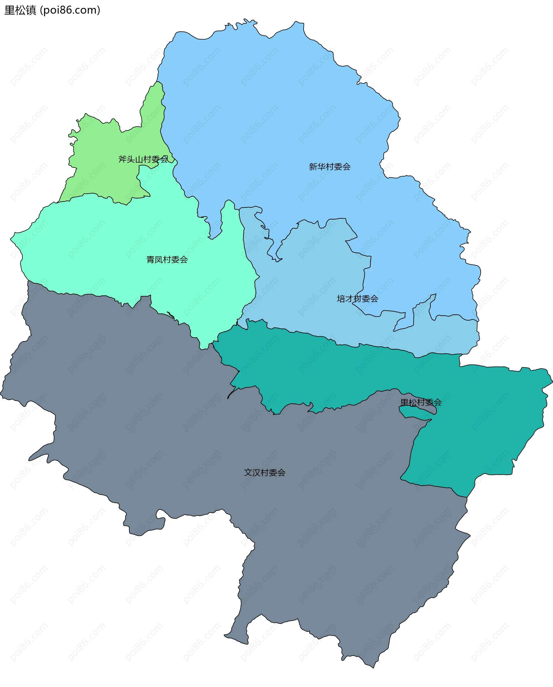 里松镇边界地图(五级行政区划)