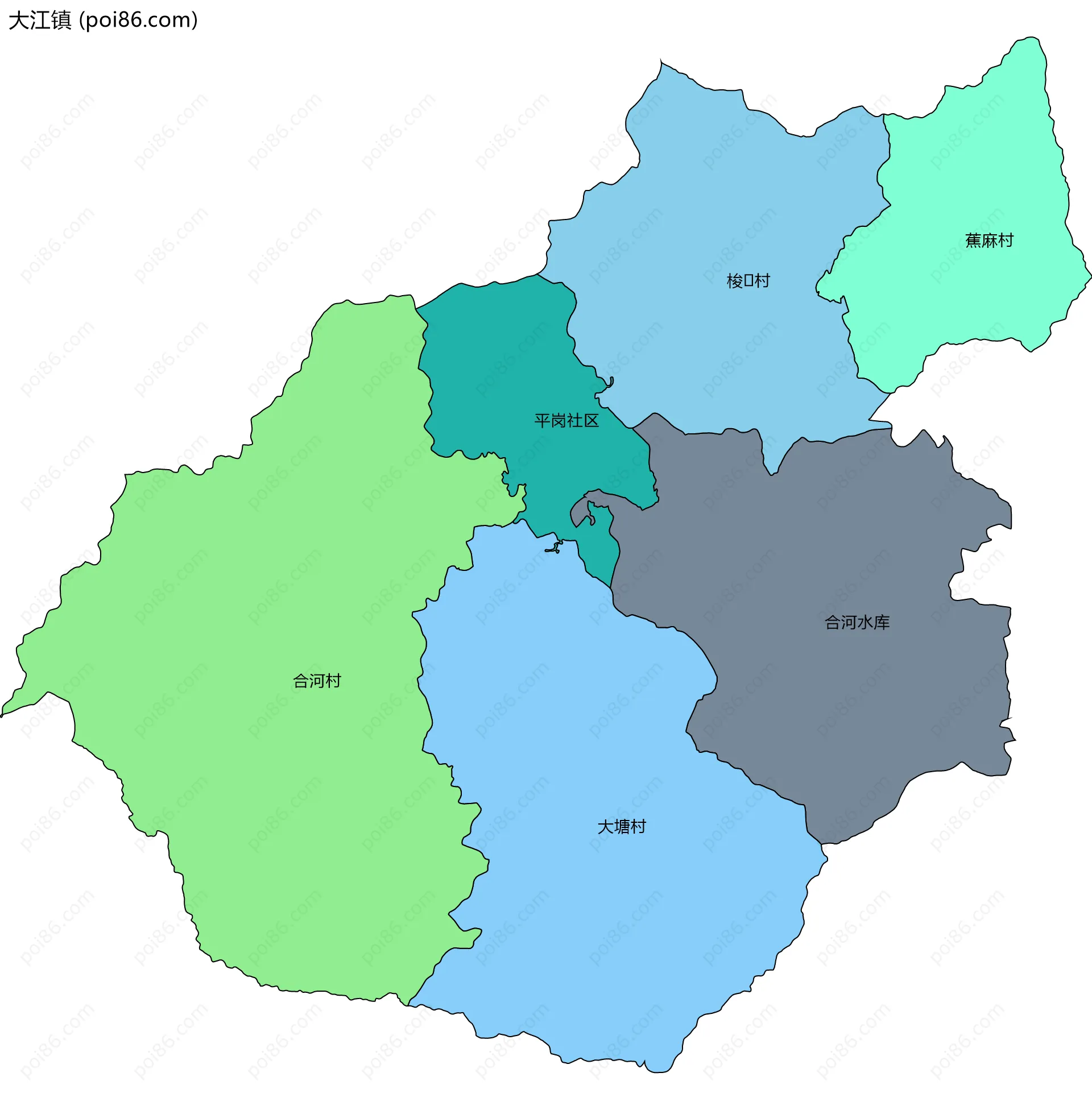 大江镇边界地图(五级行政区划)
