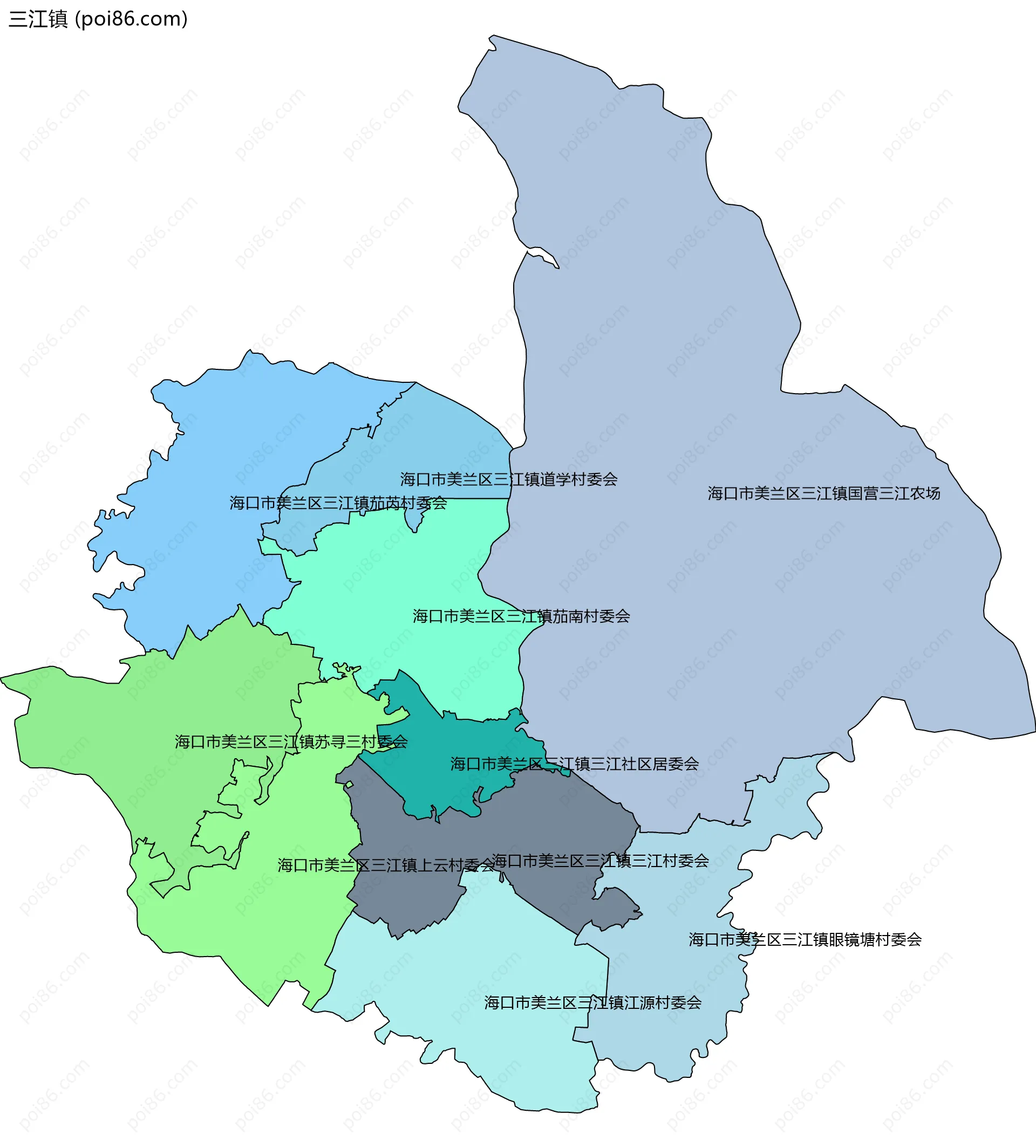 三江镇边界地图(五级行政区划)