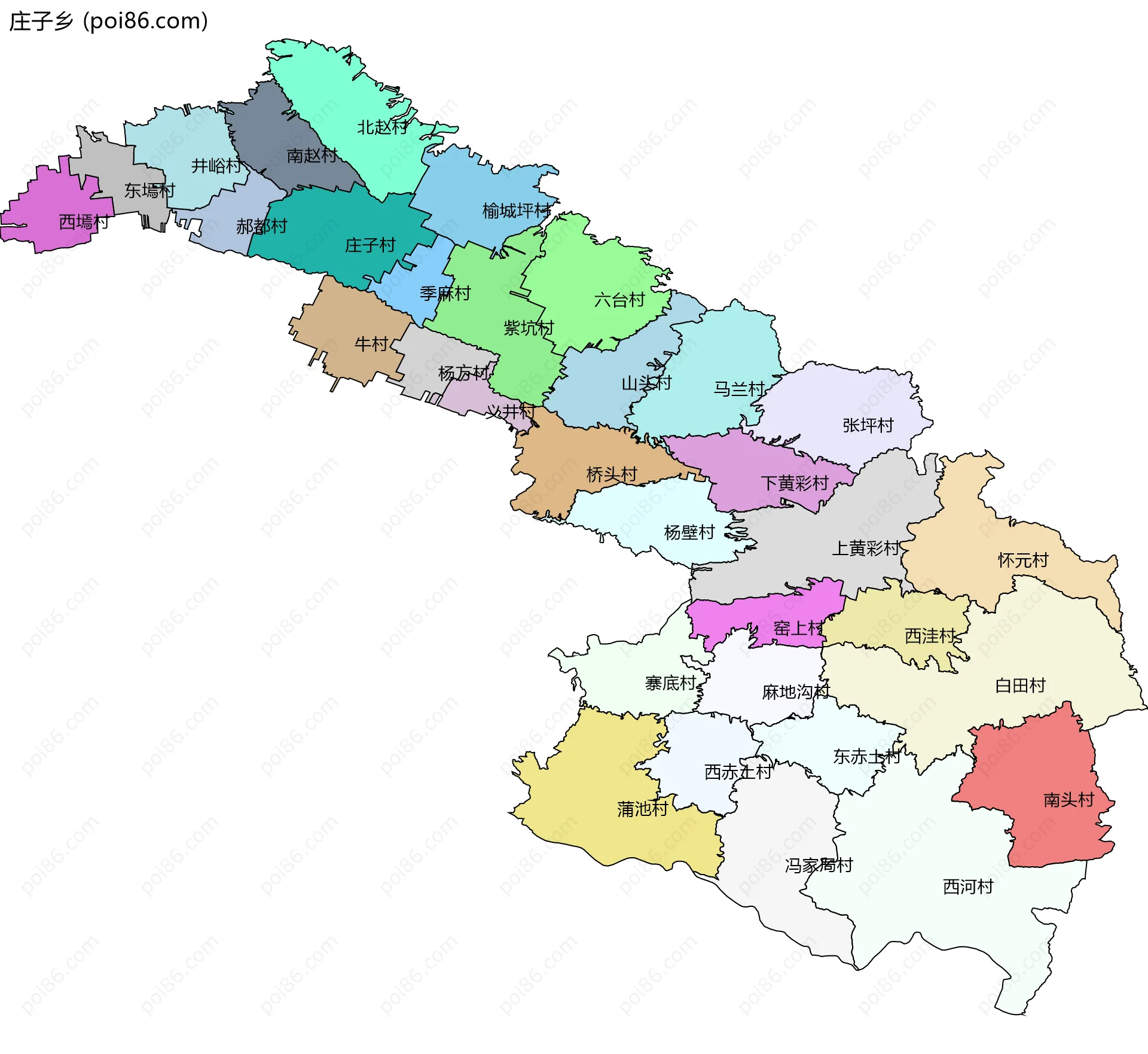 庄子乡边界地图(五级行政区划)