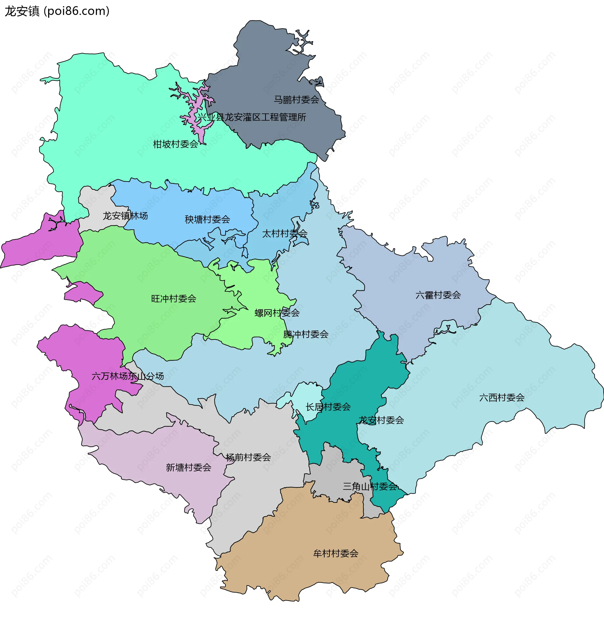 龙安镇边界地图(五级行政区划)
