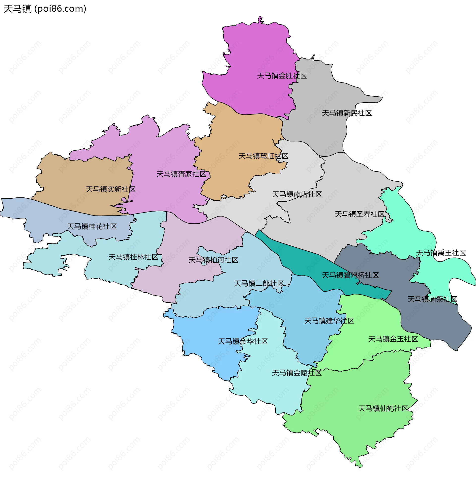 天马镇边界地图(五级行政区划)