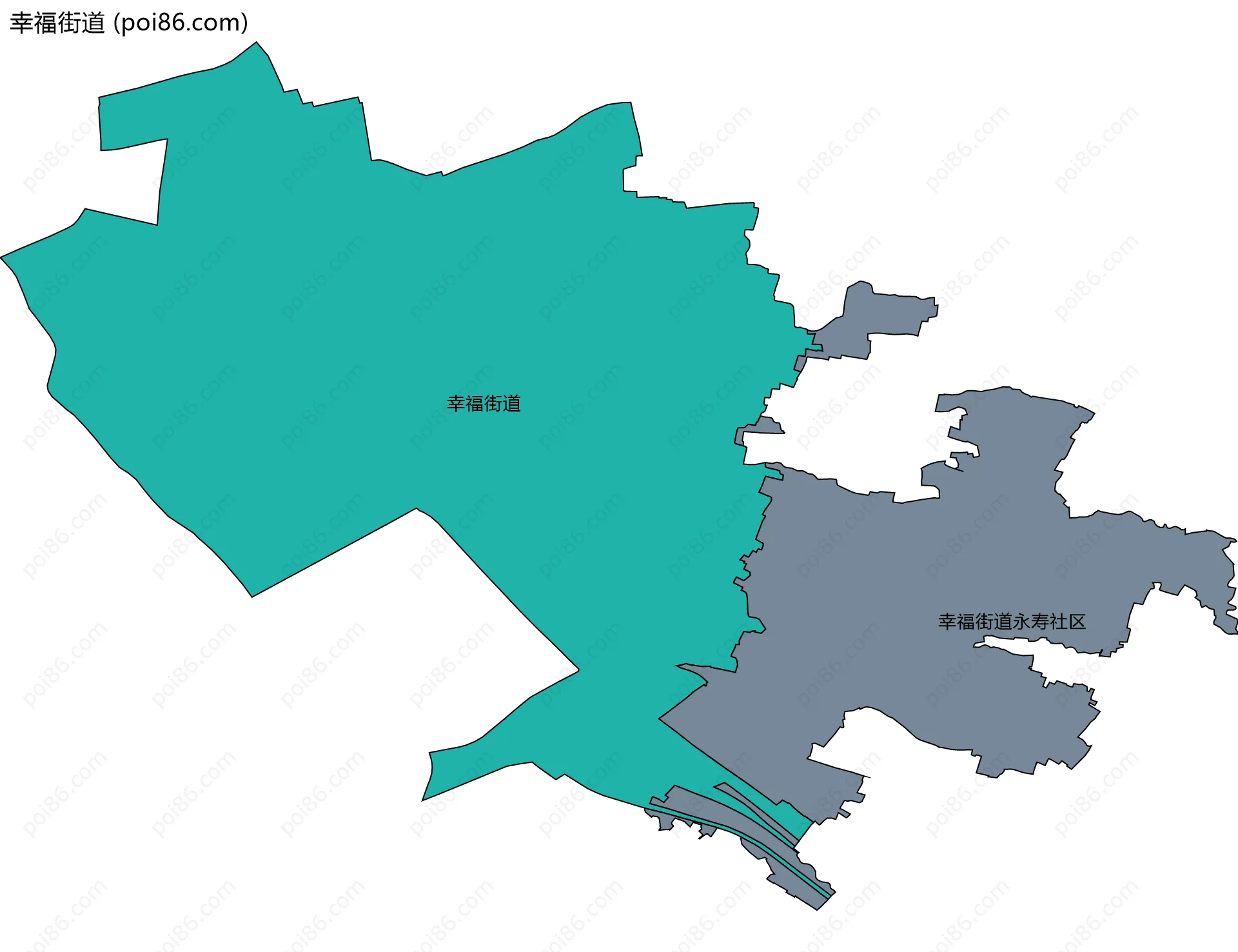 幸福街道边界地图(五级行政区划)