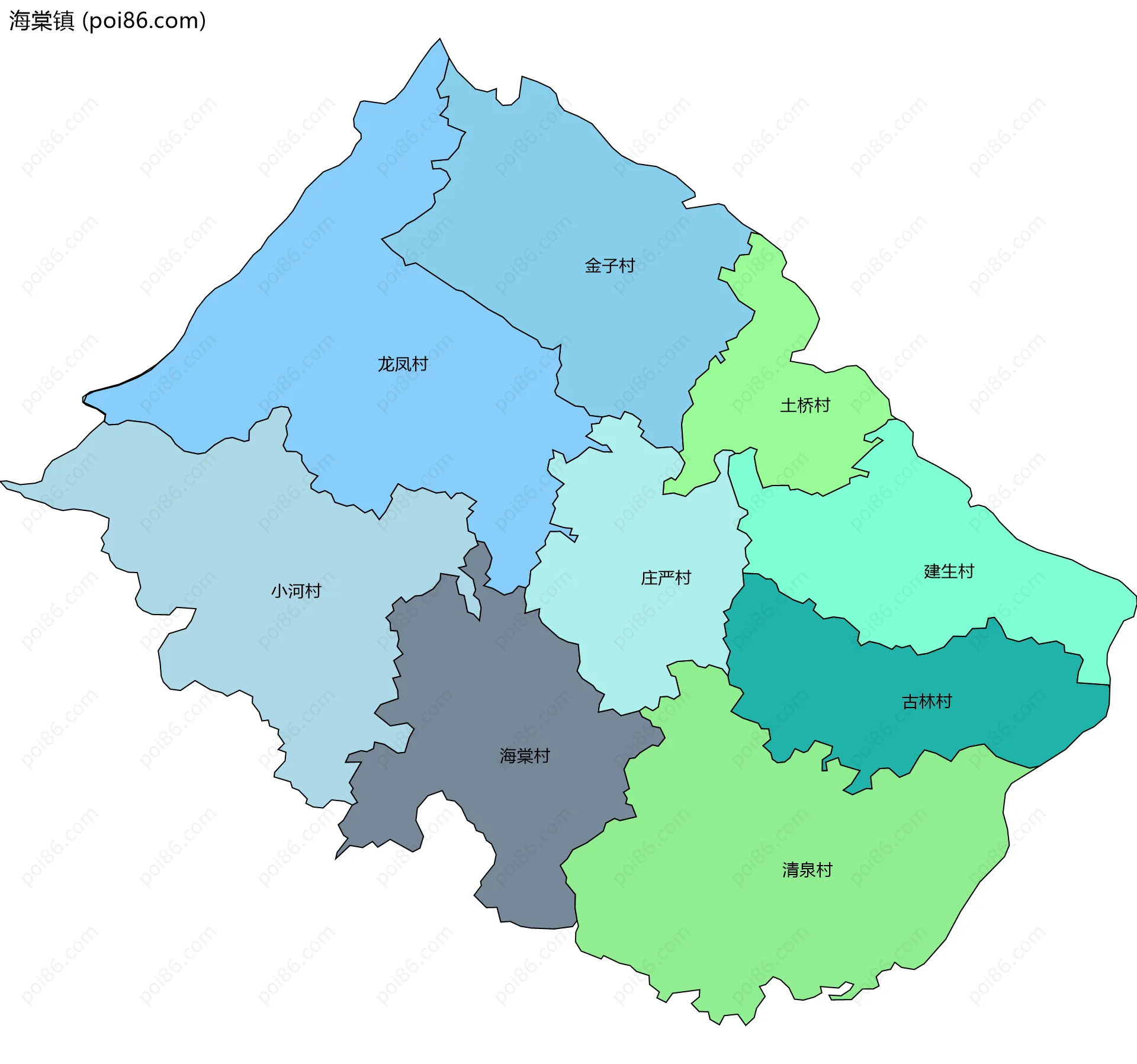 海棠镇边界地图(五级行政区划)