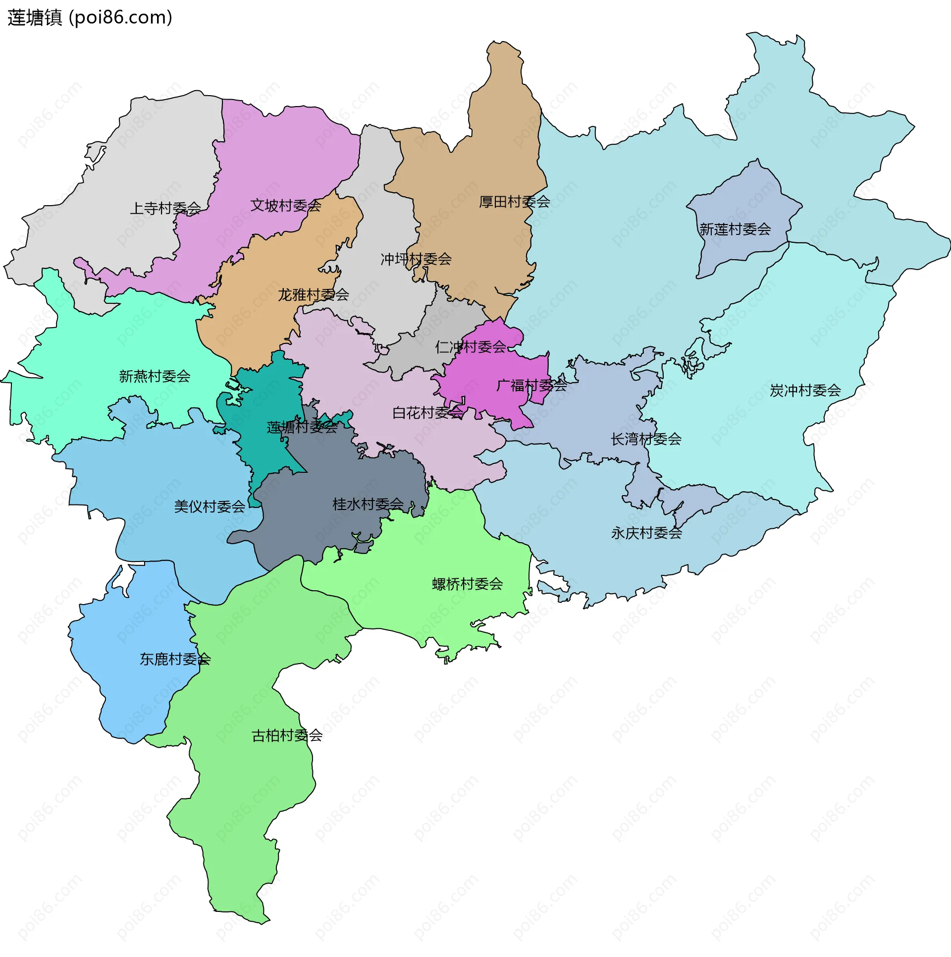 莲塘镇边界地图(五级行政区划)