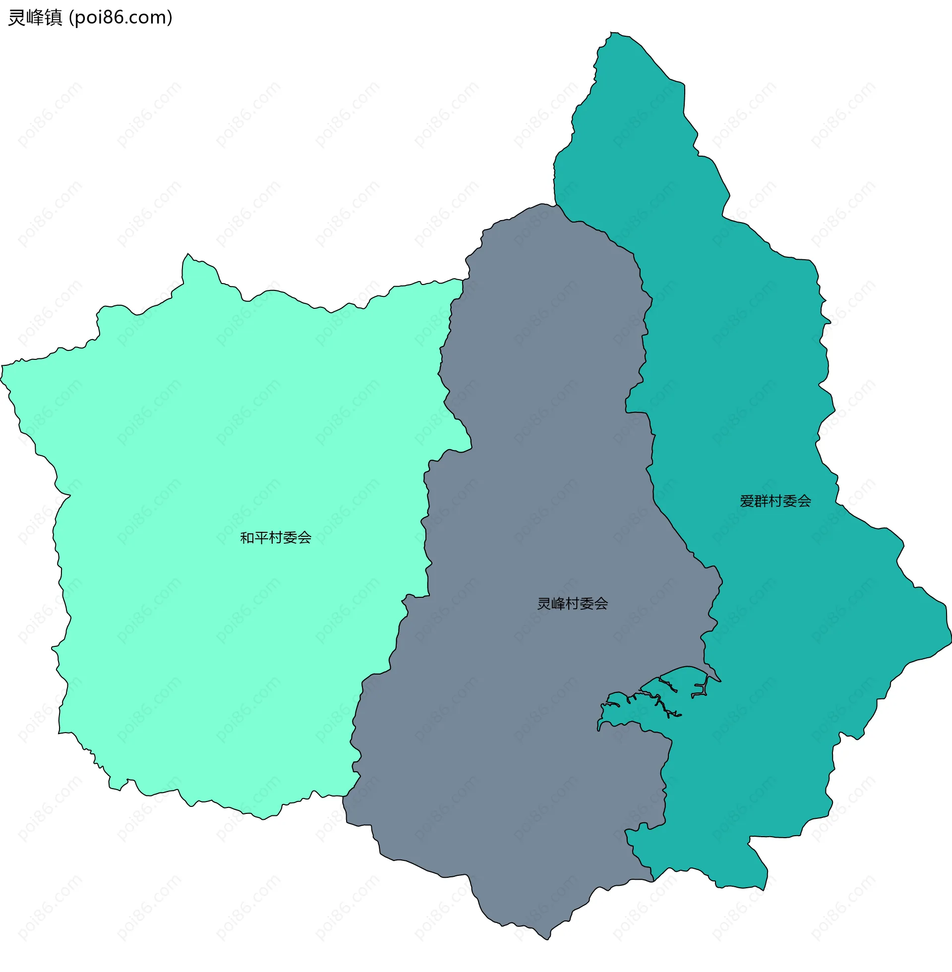 灵峰镇边界地图(五级行政区划)