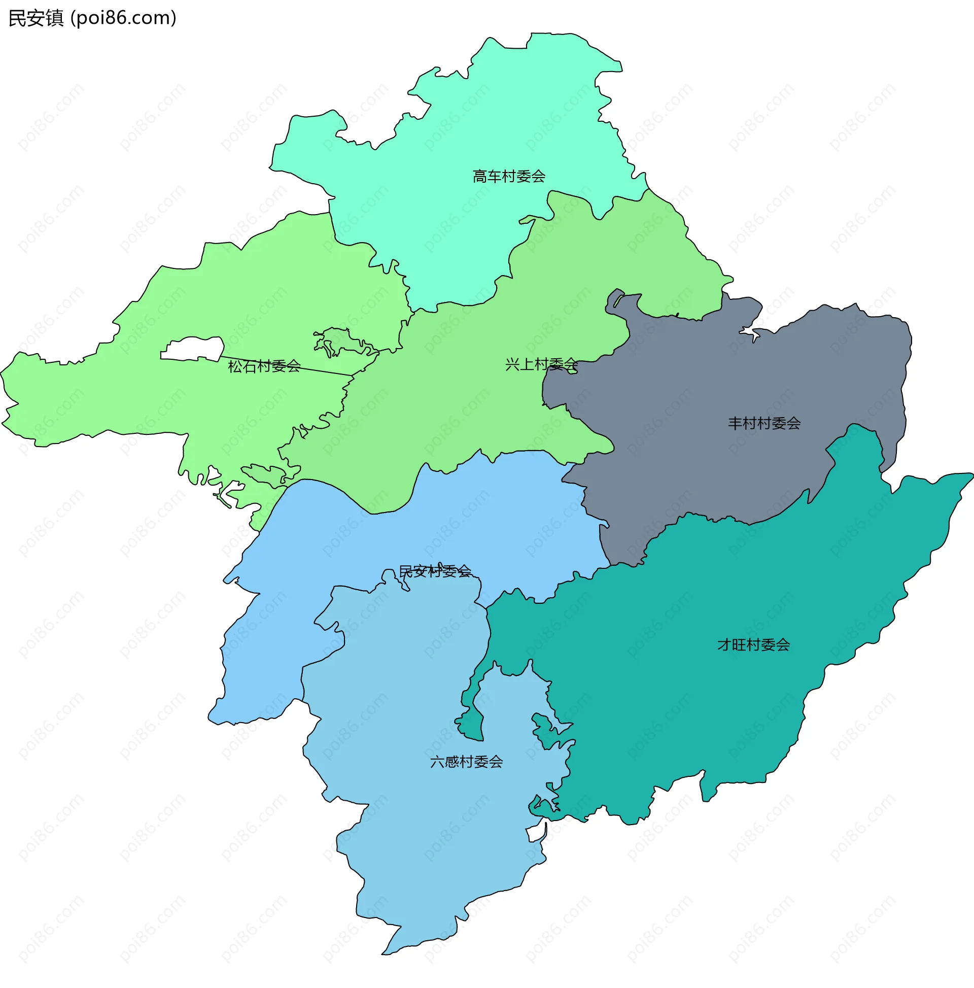 民安镇边界地图(五级行政区划)
