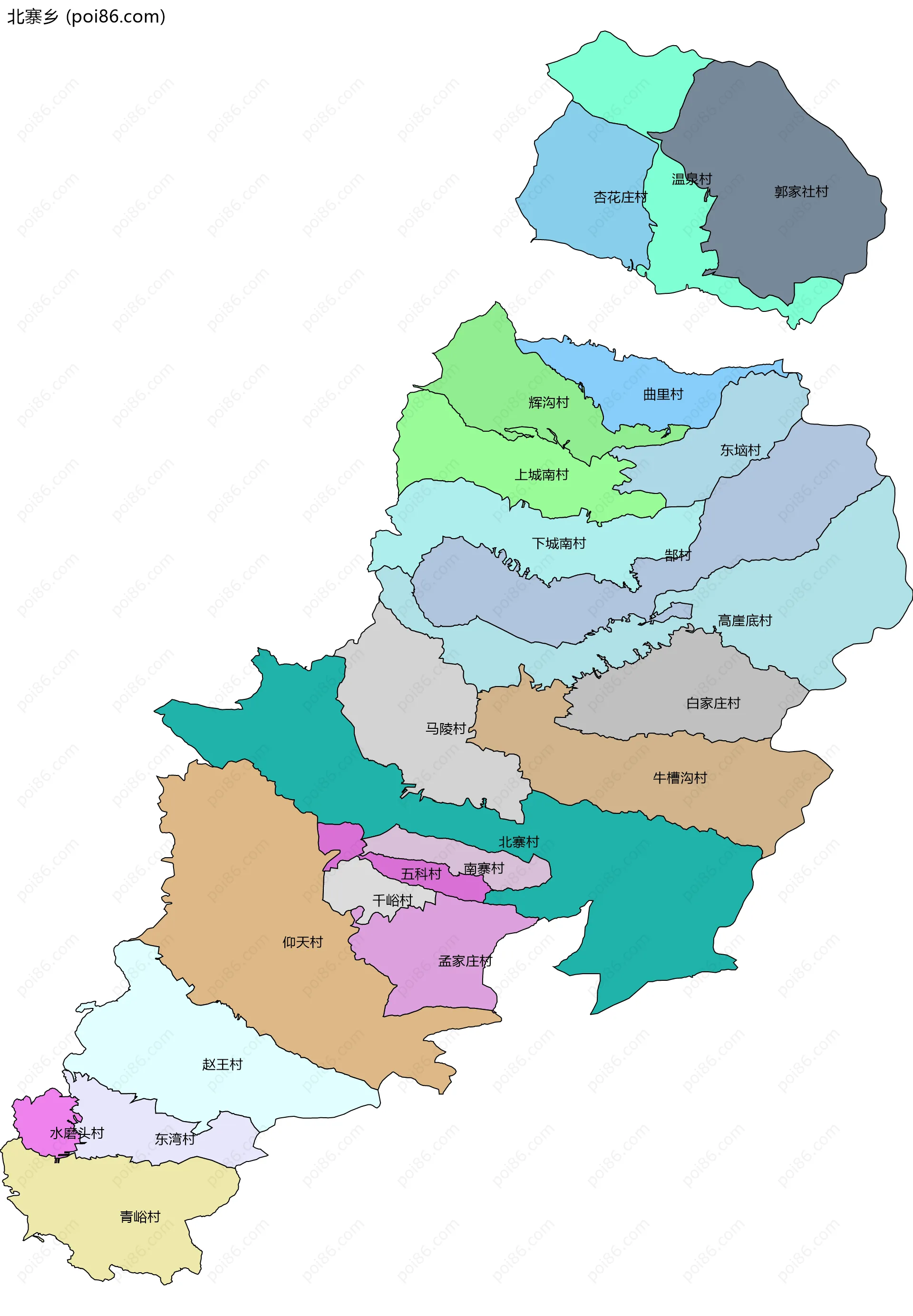 北寨乡边界地图(五级行政区划)