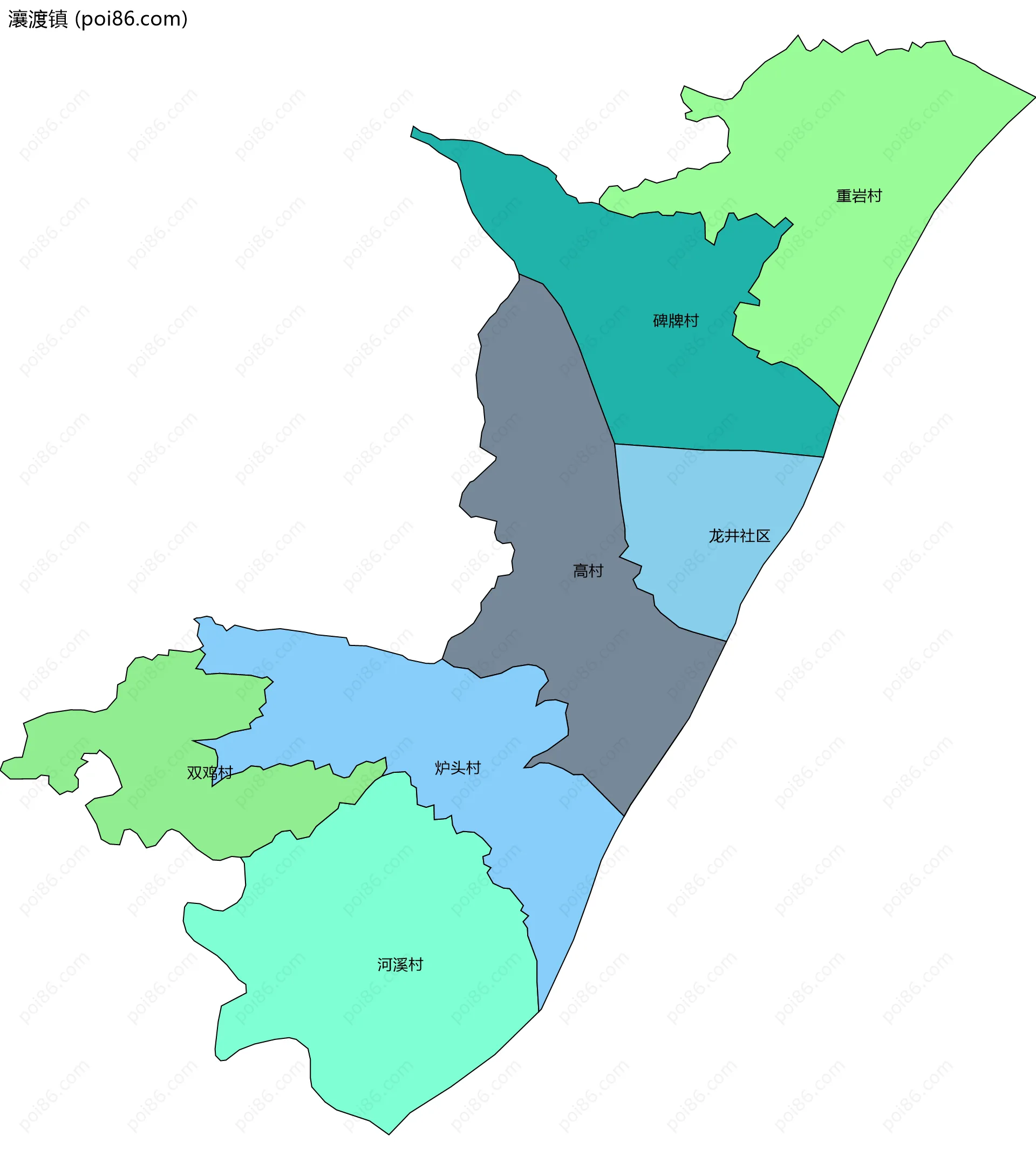瀼渡镇边界地图(五级行政区划)