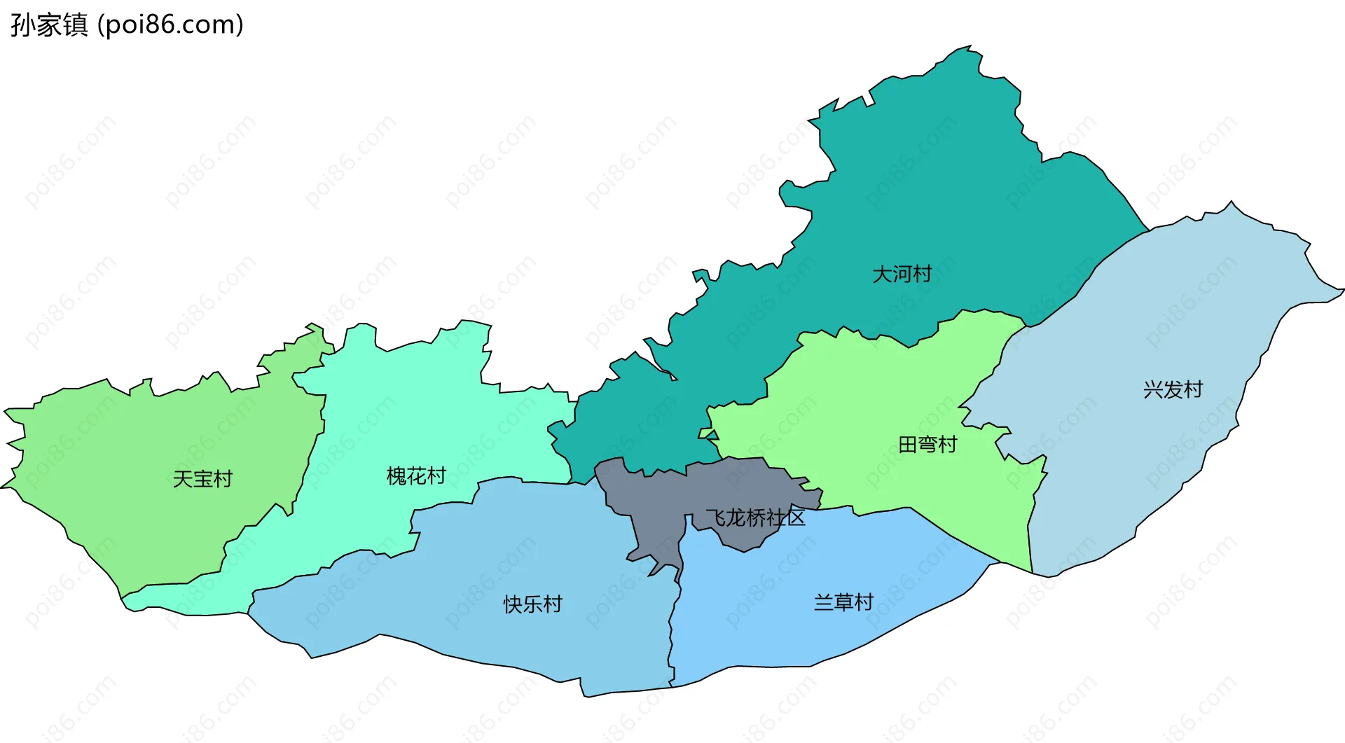 孙家镇边界地图(五级行政区划)