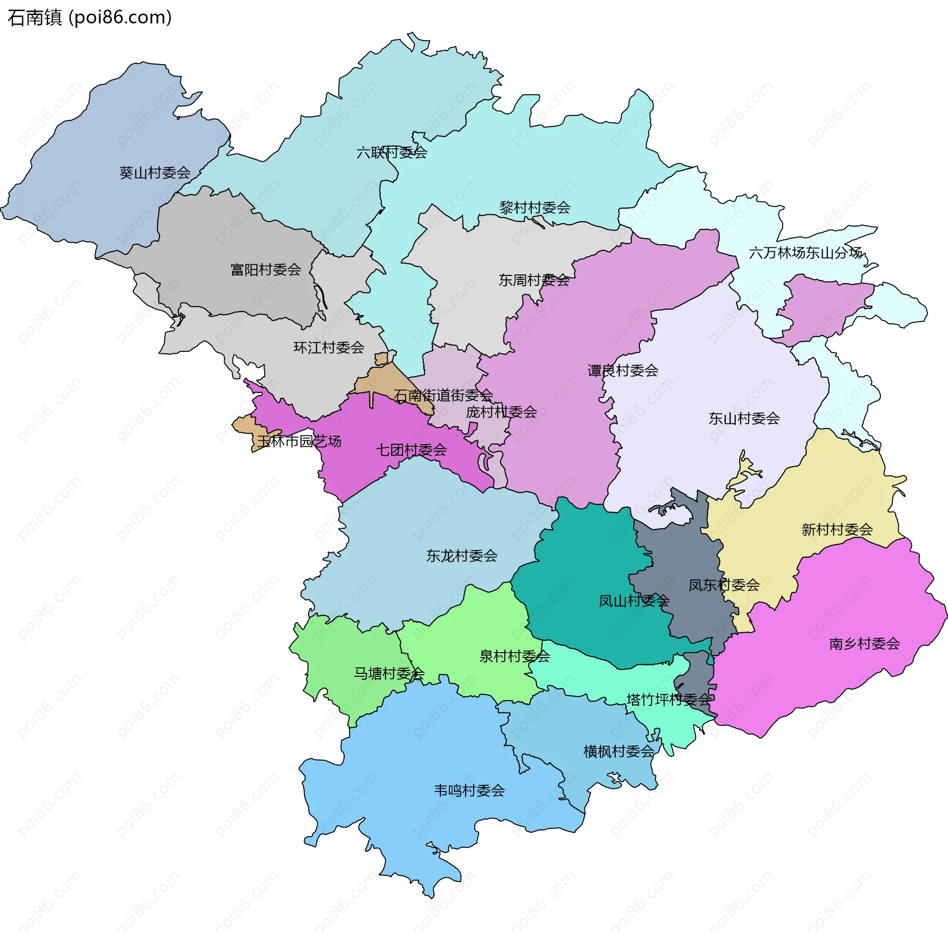 石南镇边界地图(五级行政区划)