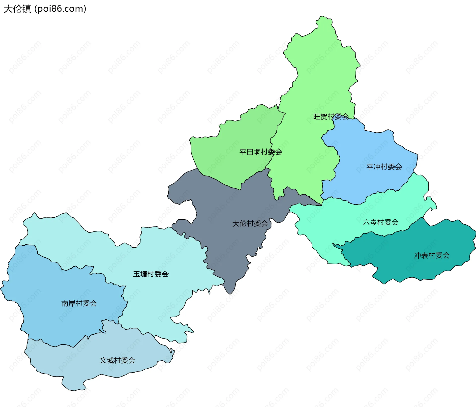 大伦镇边界地图(五级行政区划)