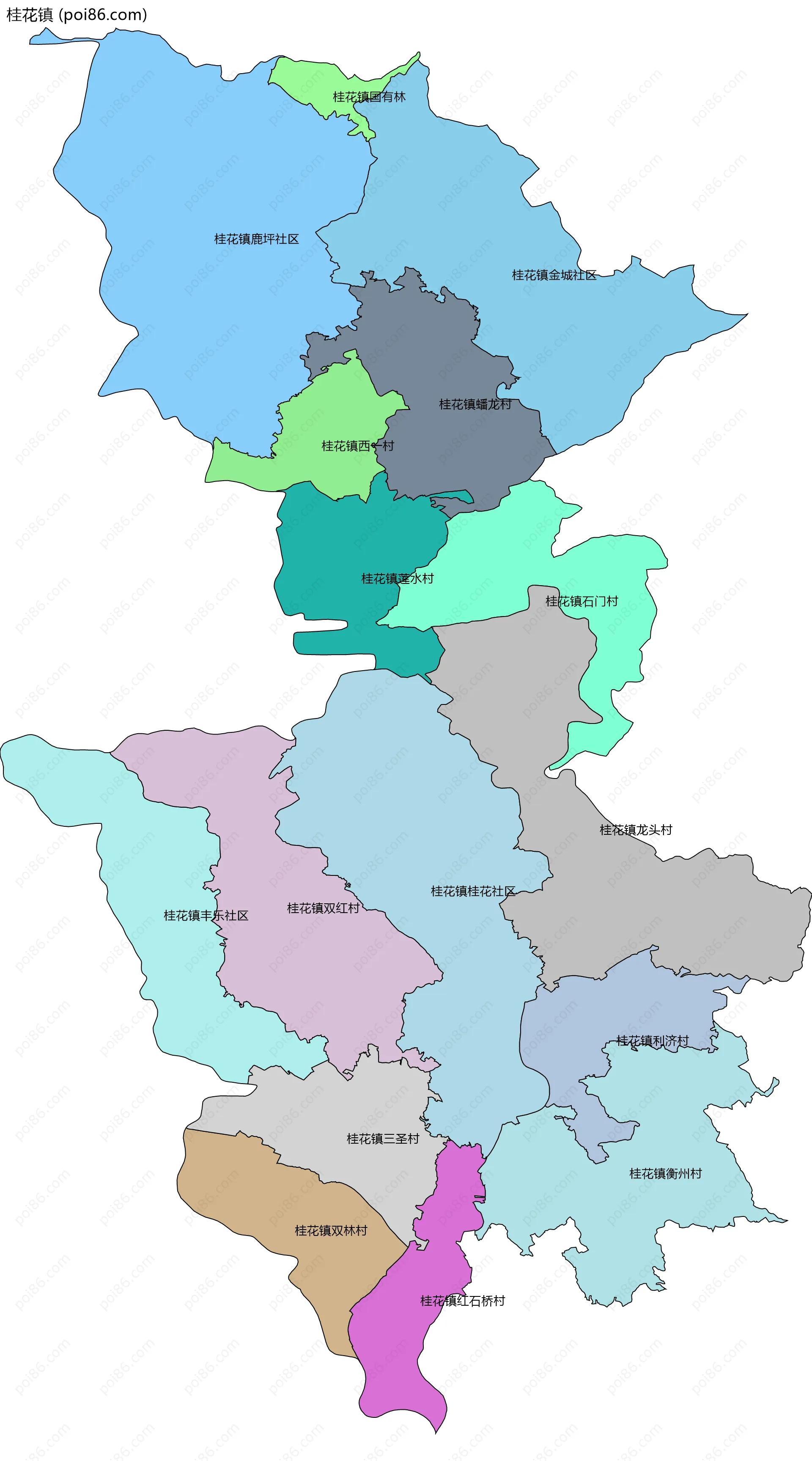 桂花镇边界地图(五级行政区划)