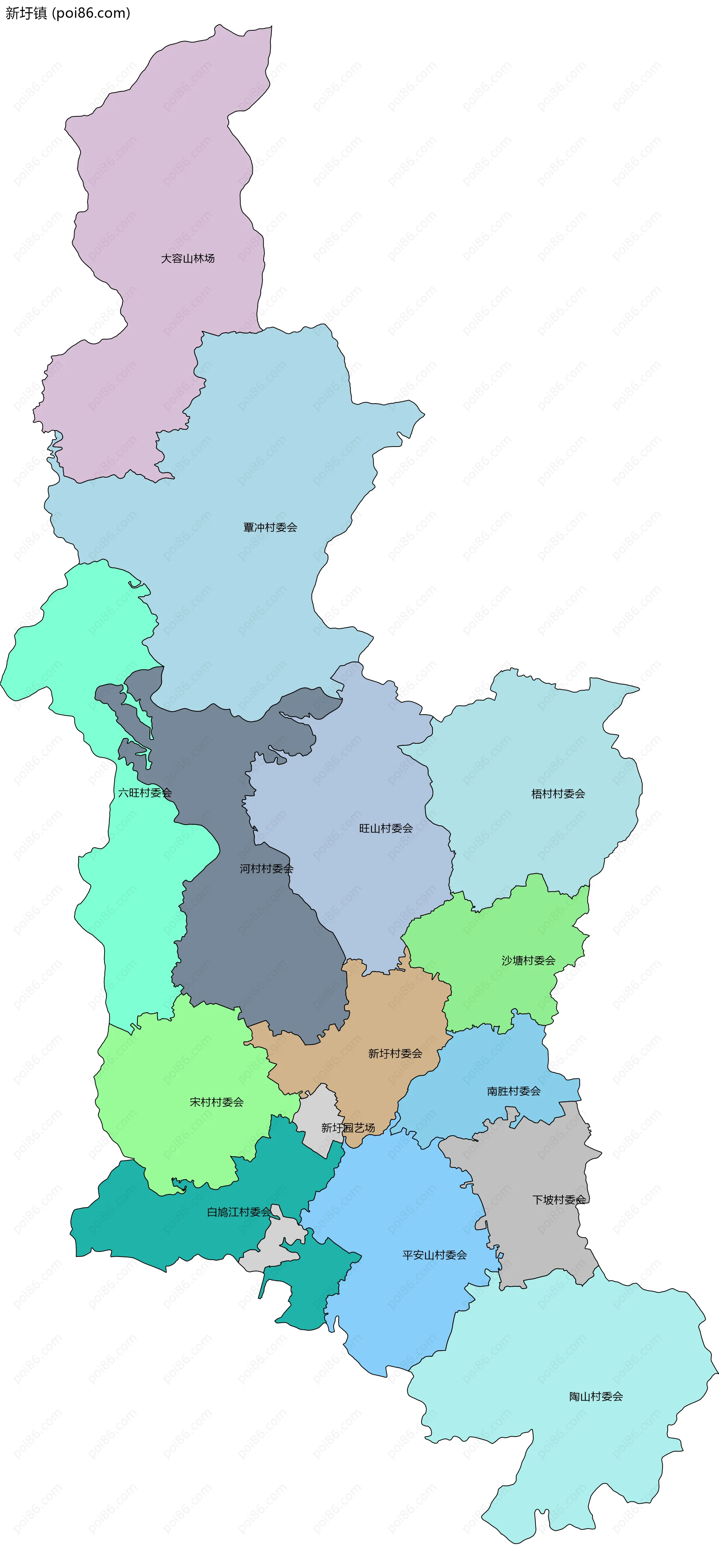 新圩镇边界地图(五级行政区划)