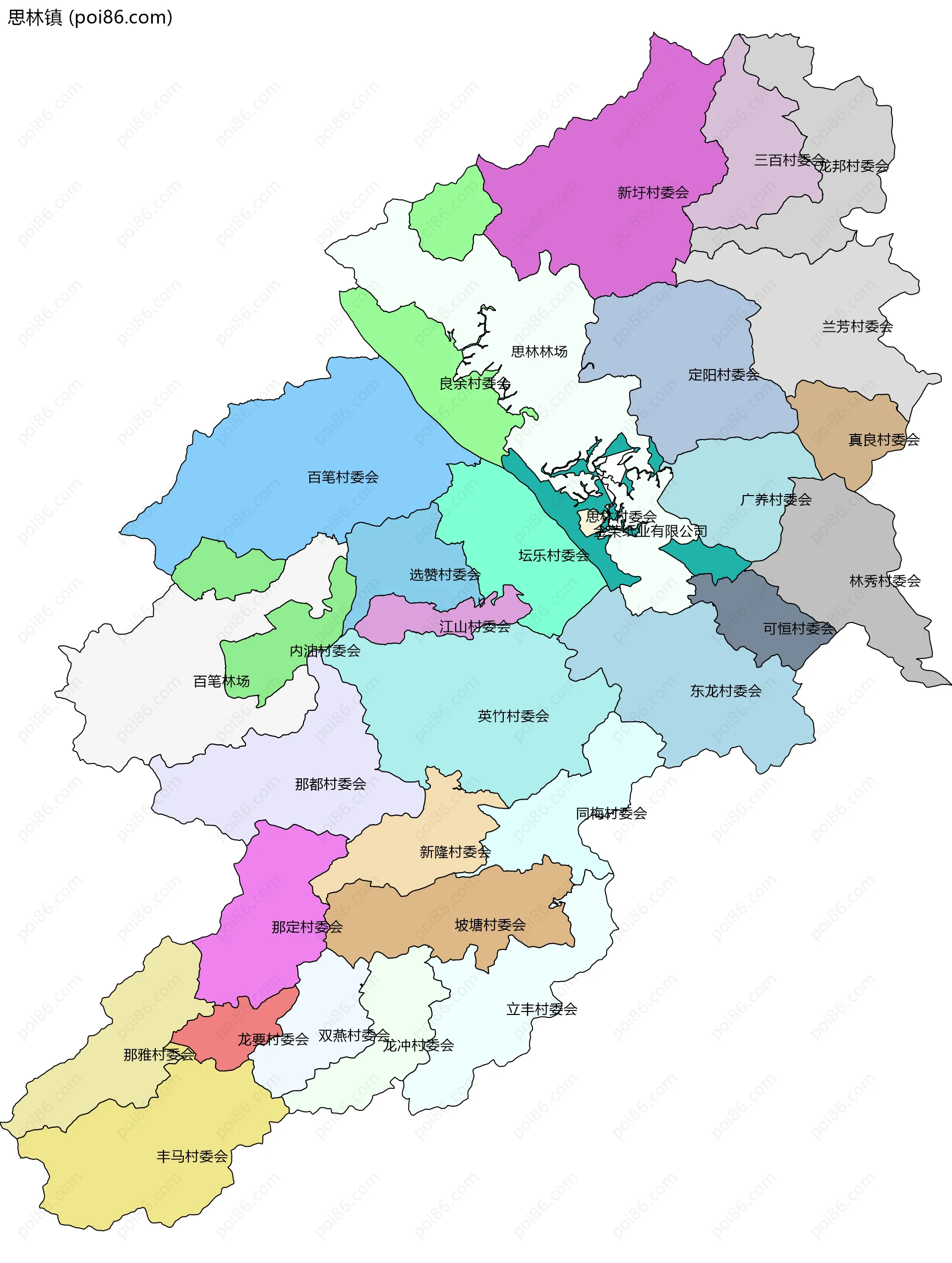 思林镇边界地图(五级行政区划)