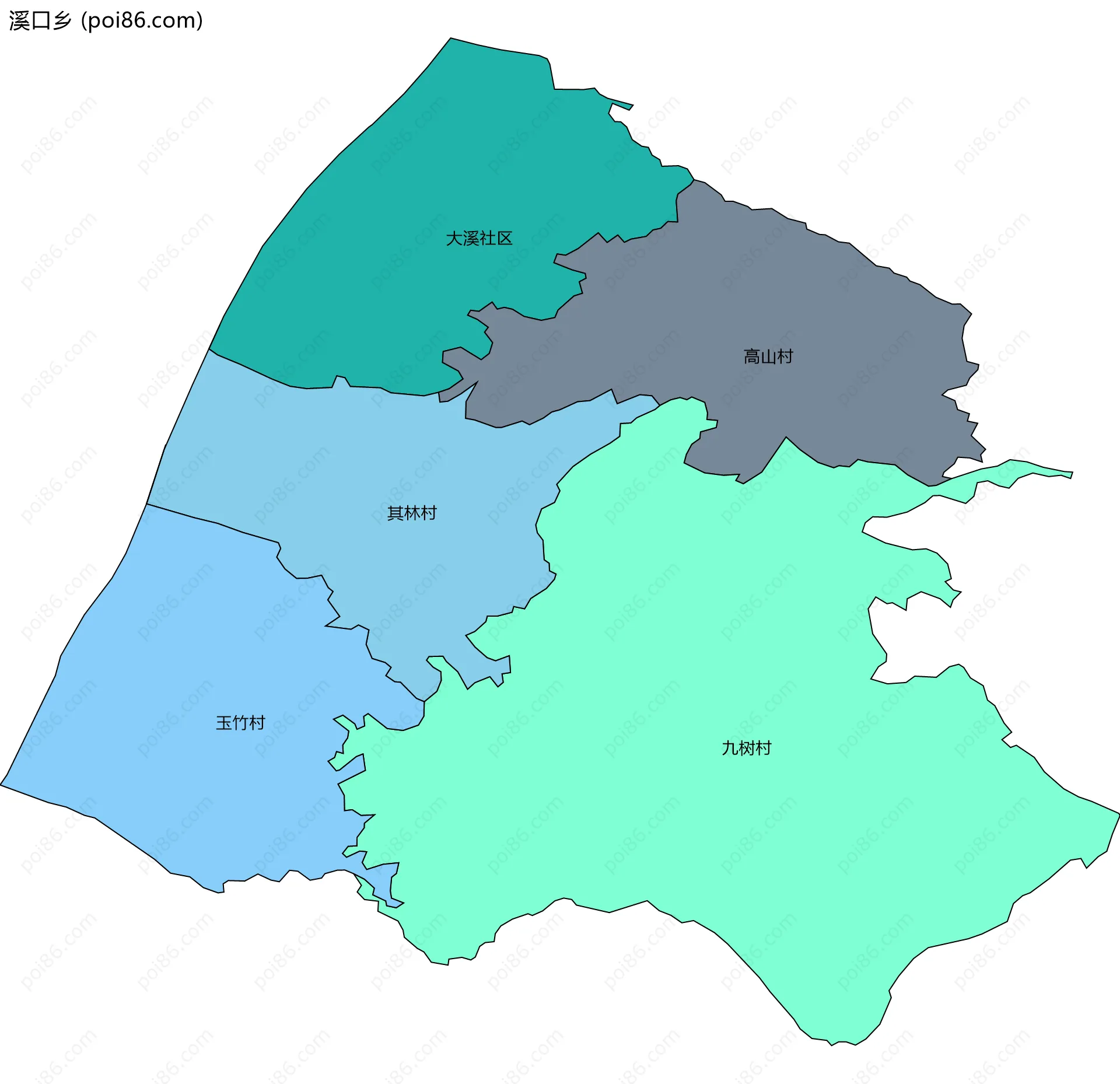 溪口乡边界地图(五级行政区划)