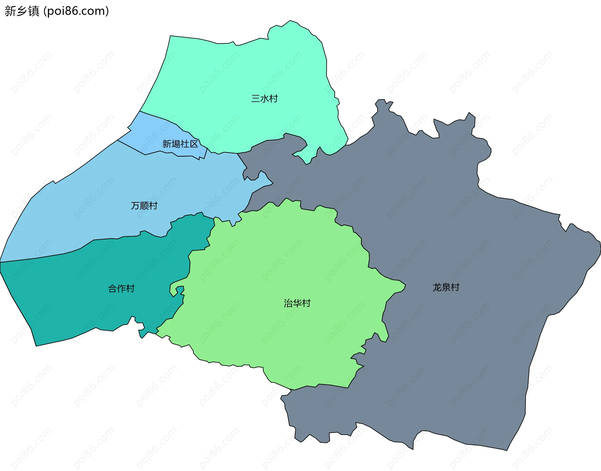 新乡镇边界地图(五级行政区划)
