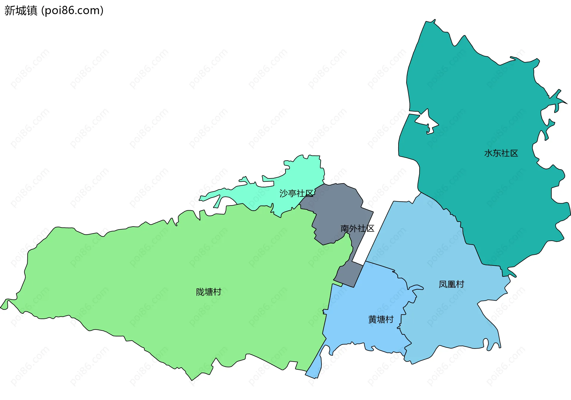 新城镇边界地图(五级行政区划)