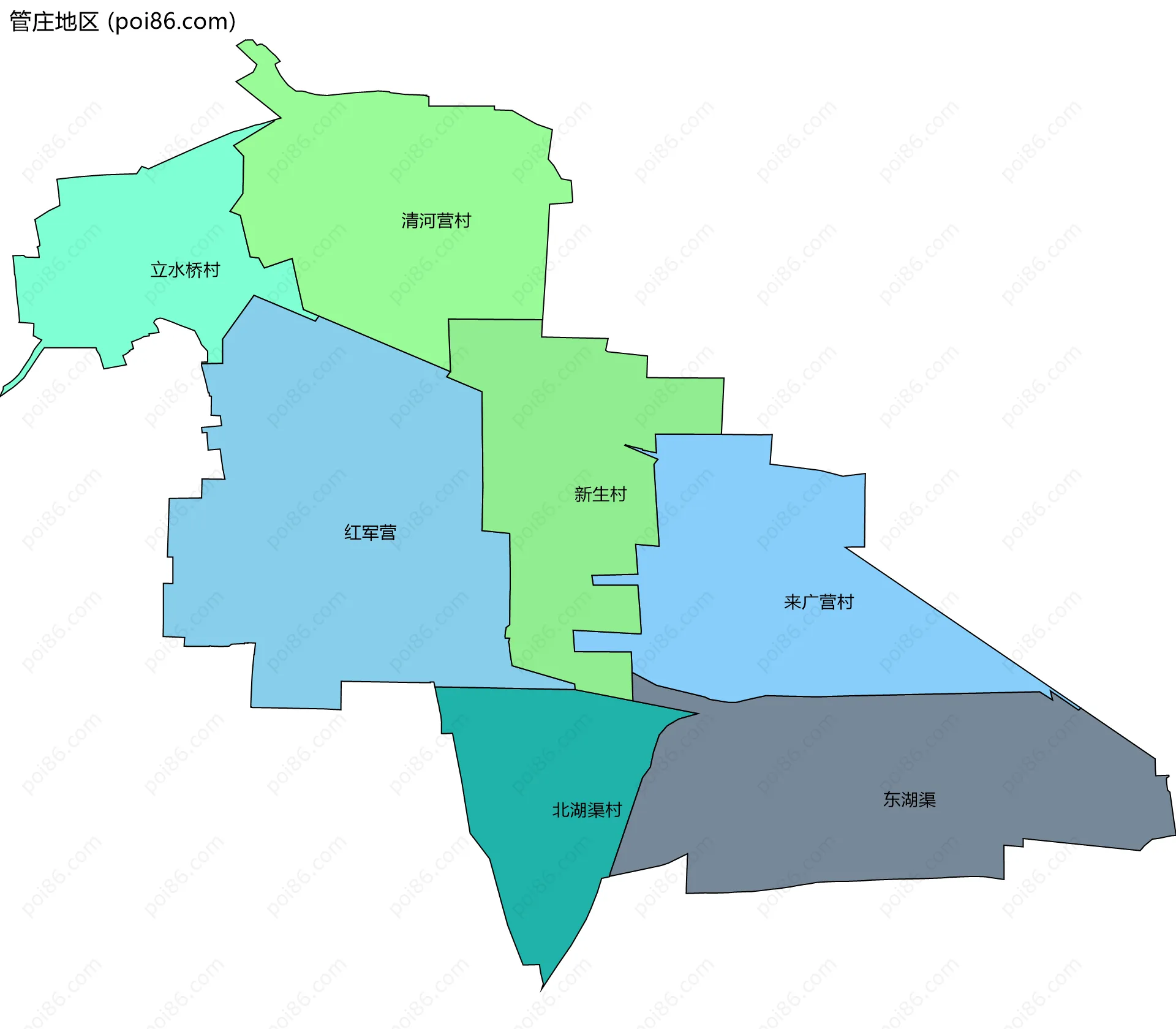 管庄地区边界地图(五级行政区划)