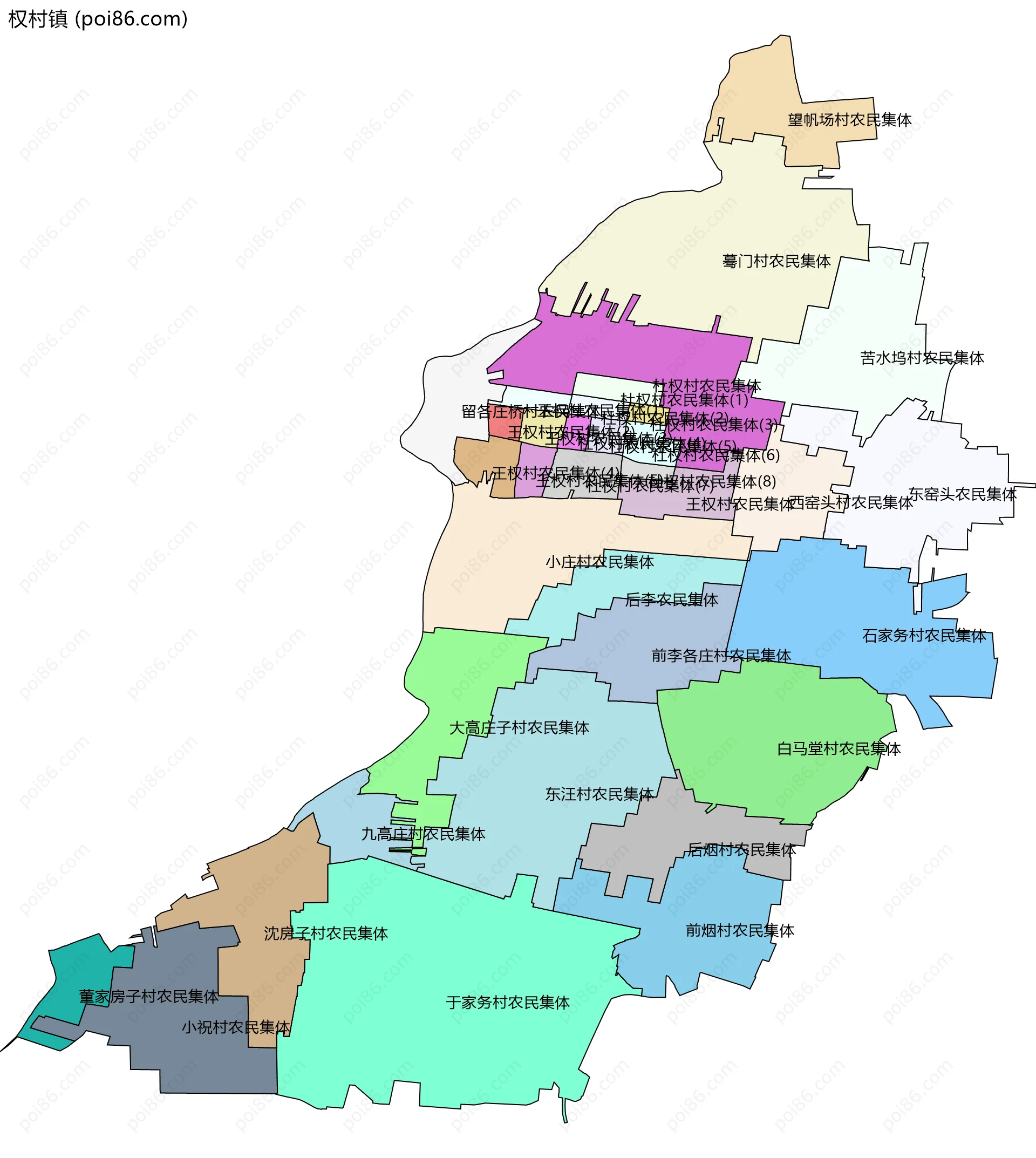权村镇边界地图(五级行政区划)