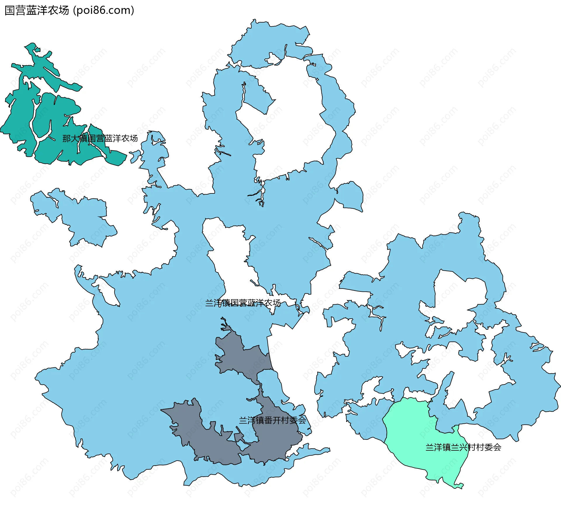 国营蓝洋农场边界地图(五级行政区划)