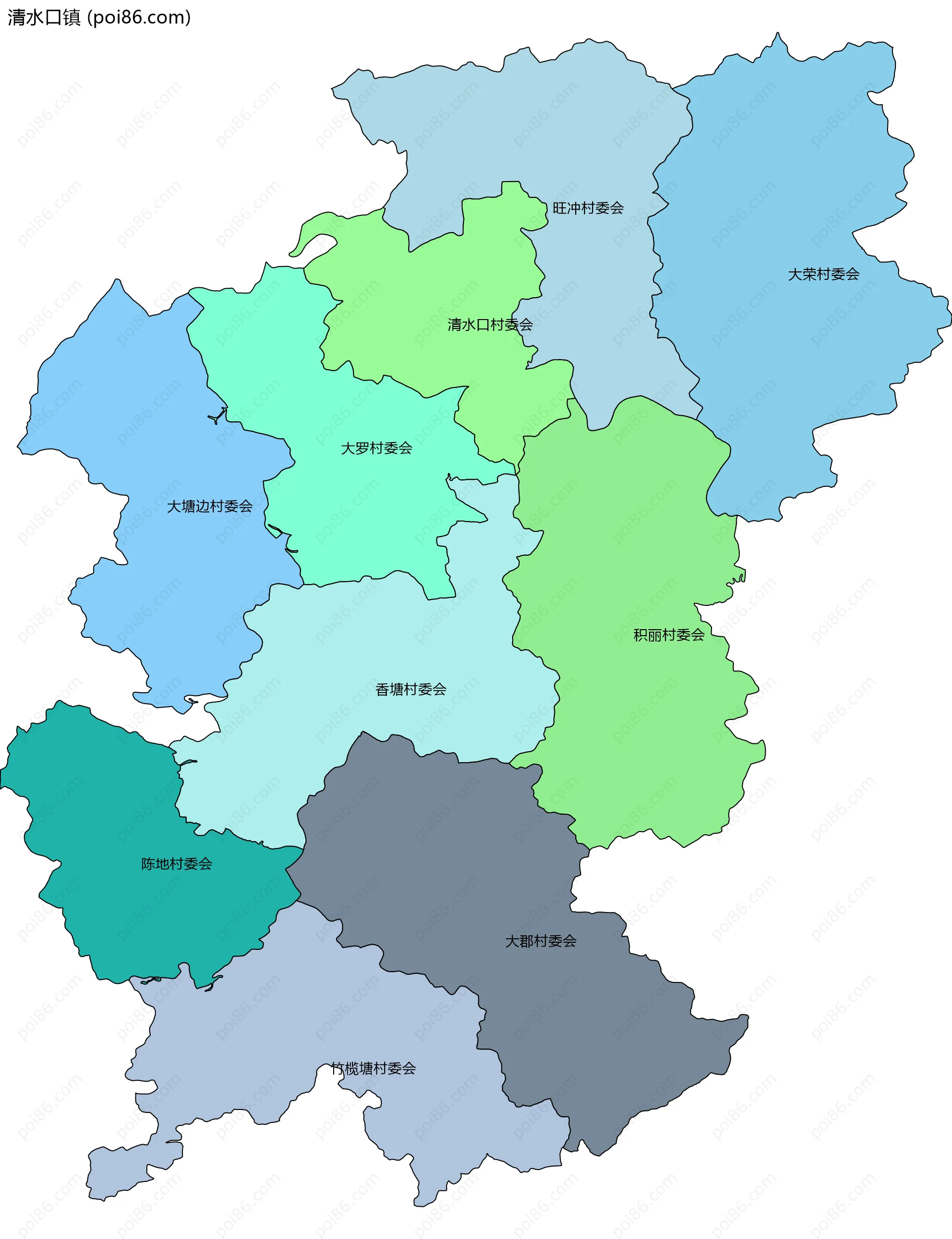 清水口镇边界地图(五级行政区划)