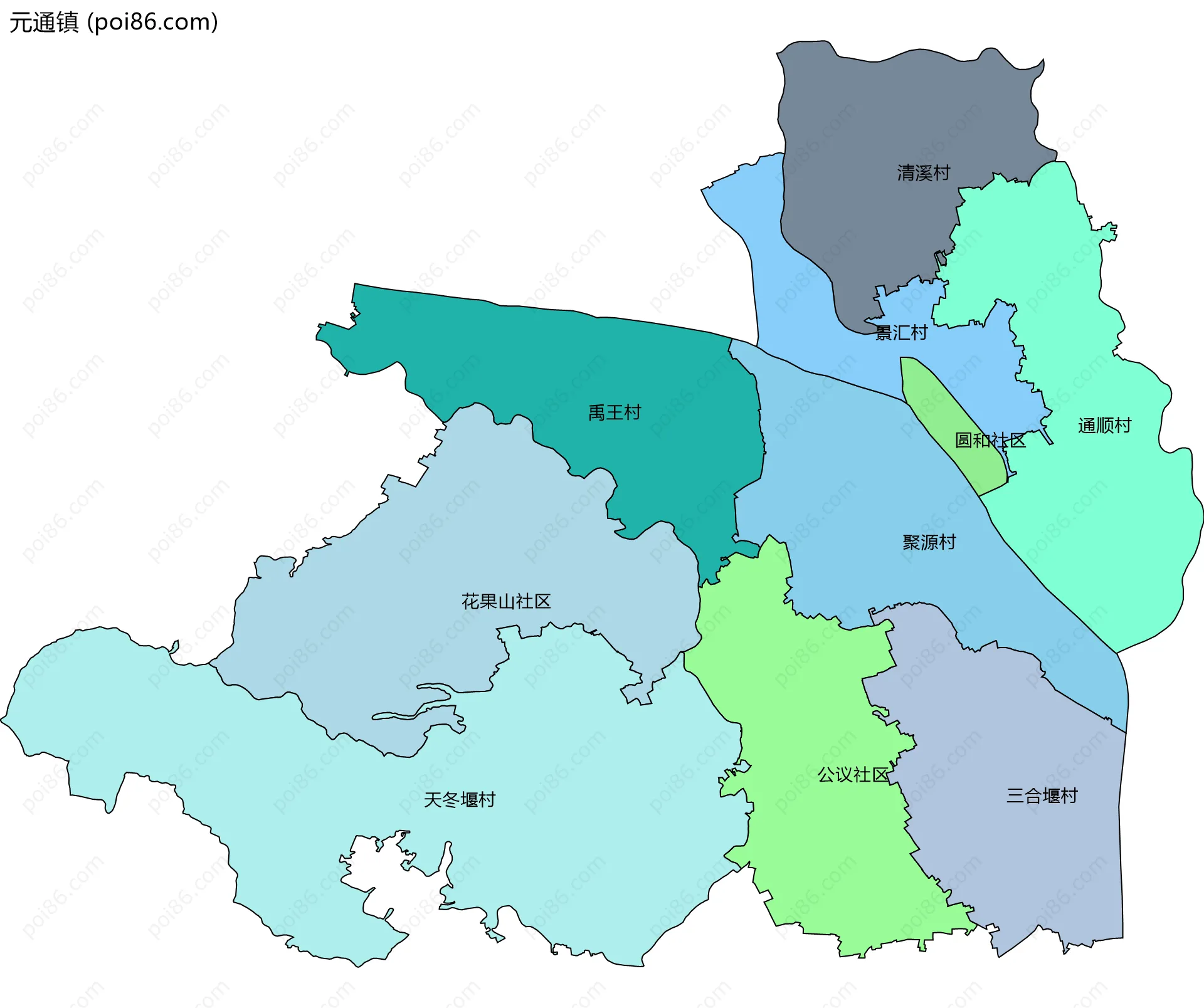 元通镇边界地图(五级行政区划)