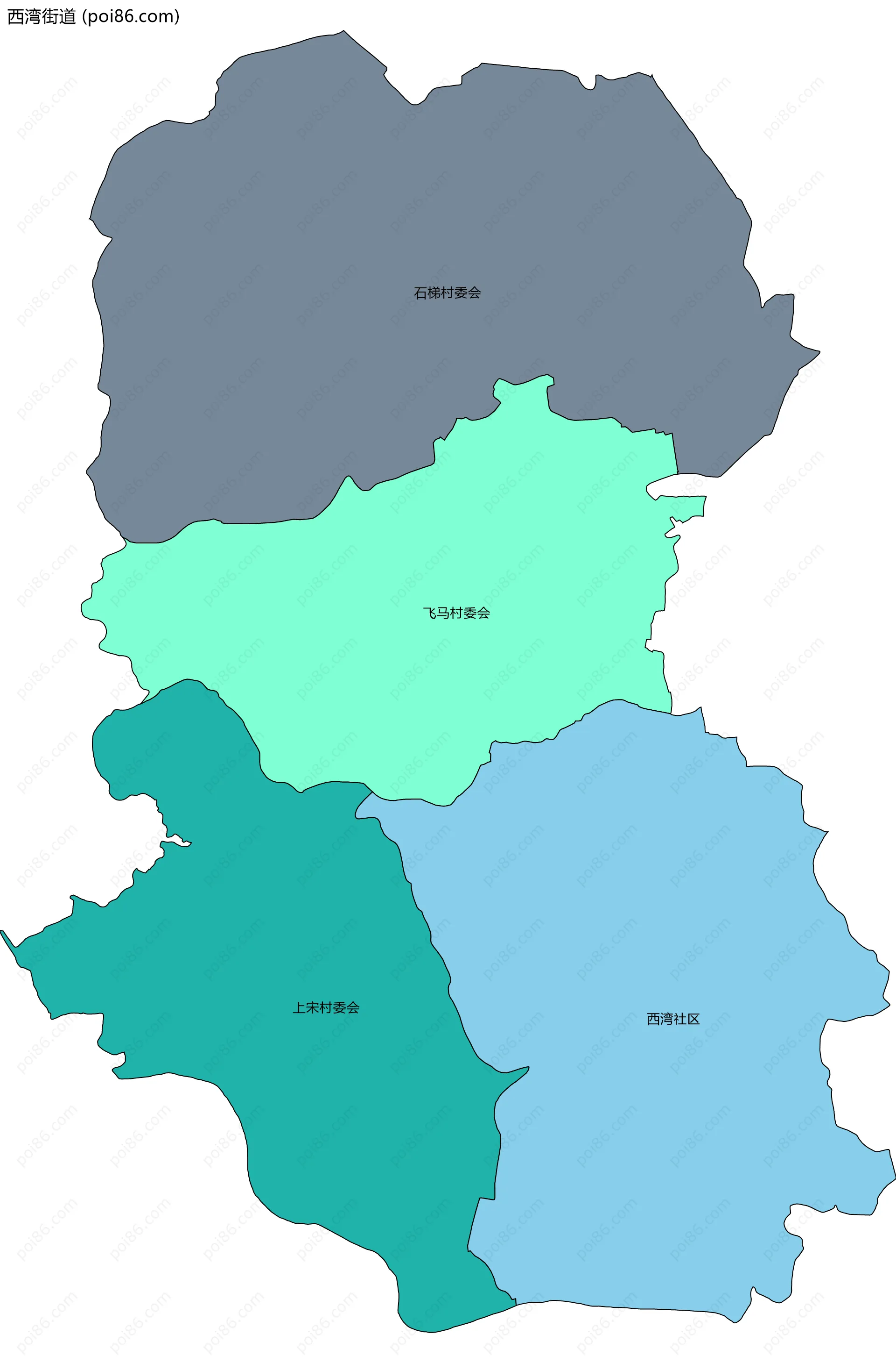 西湾街道边界地图(五级行政区划)