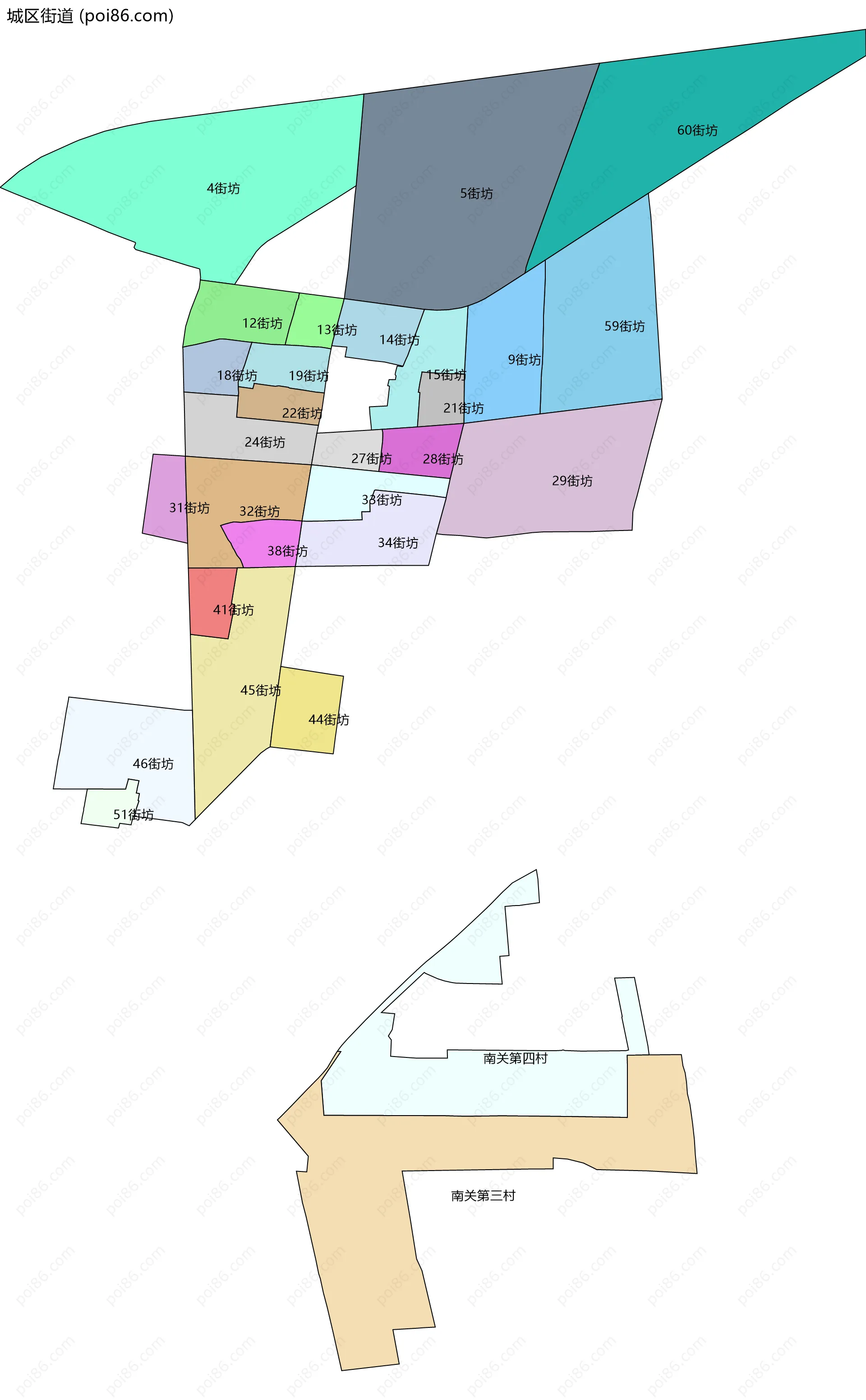 城区街道边界地图(五级行政区划)