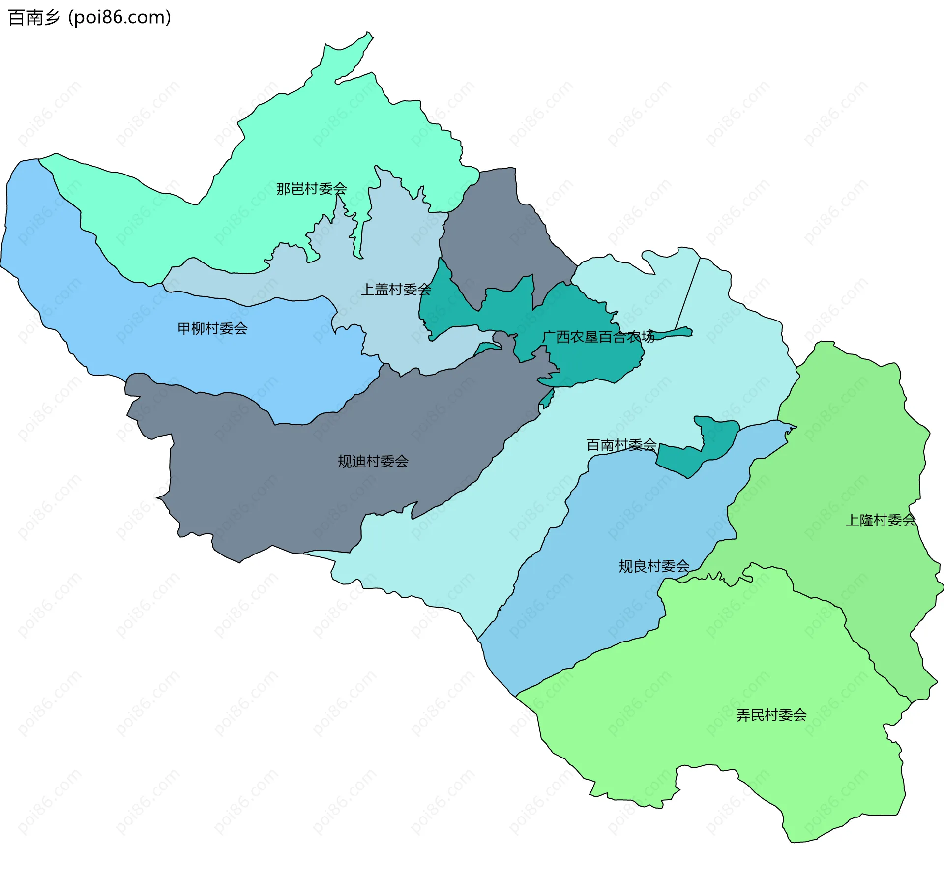 百南乡边界地图(五级行政区划)
