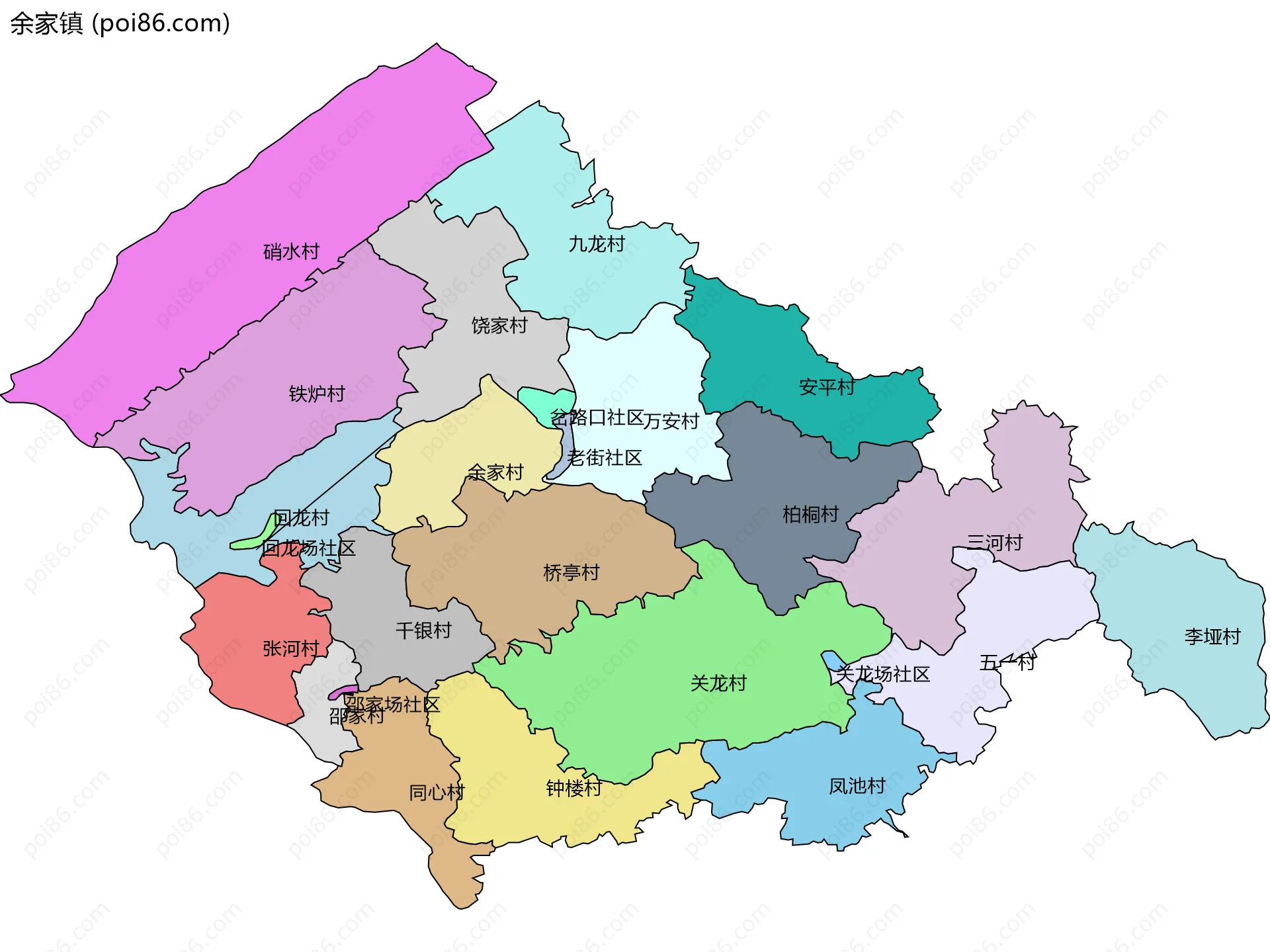 余家镇边界地图(五级行政区划)