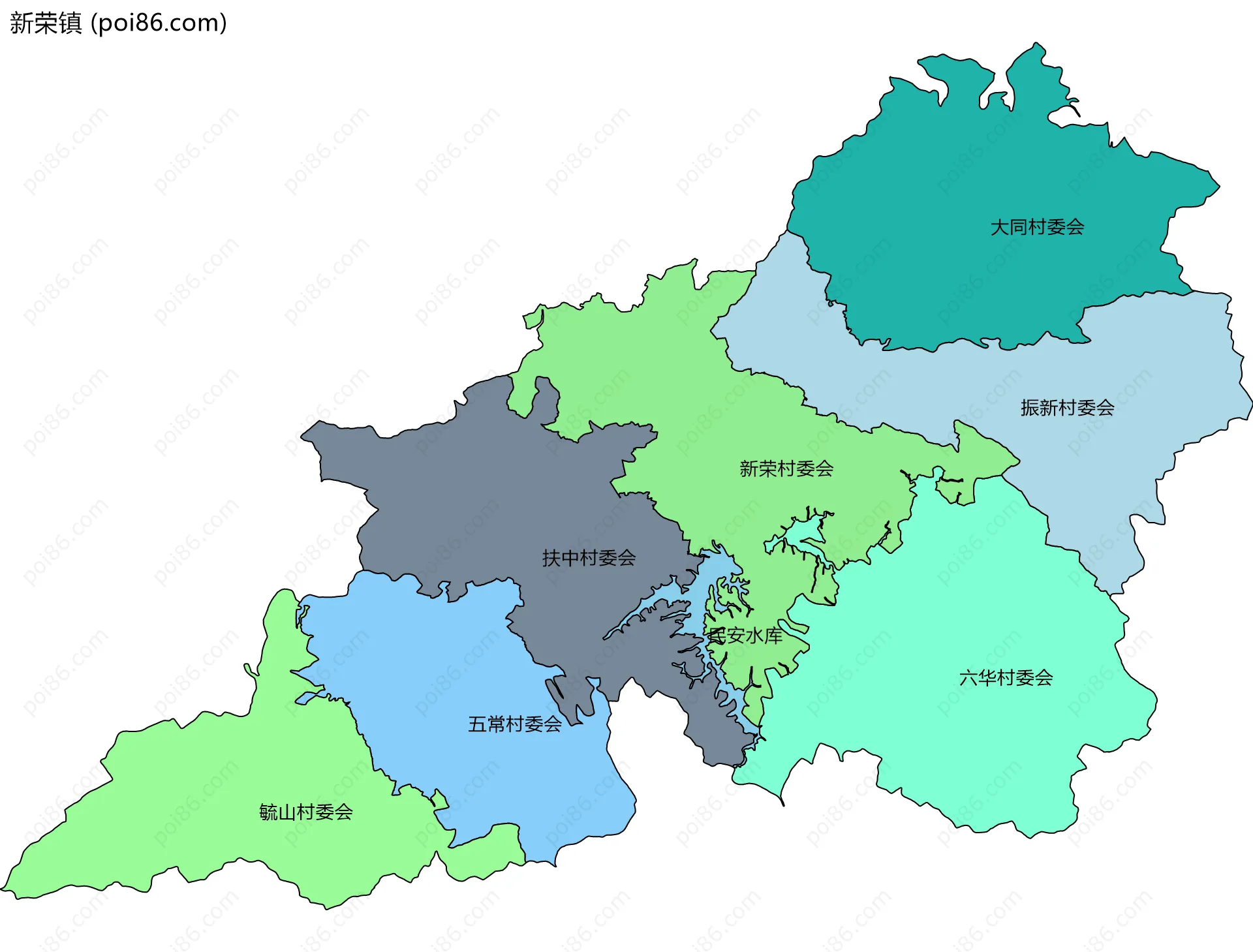 新荣镇边界地图(五级行政区划)