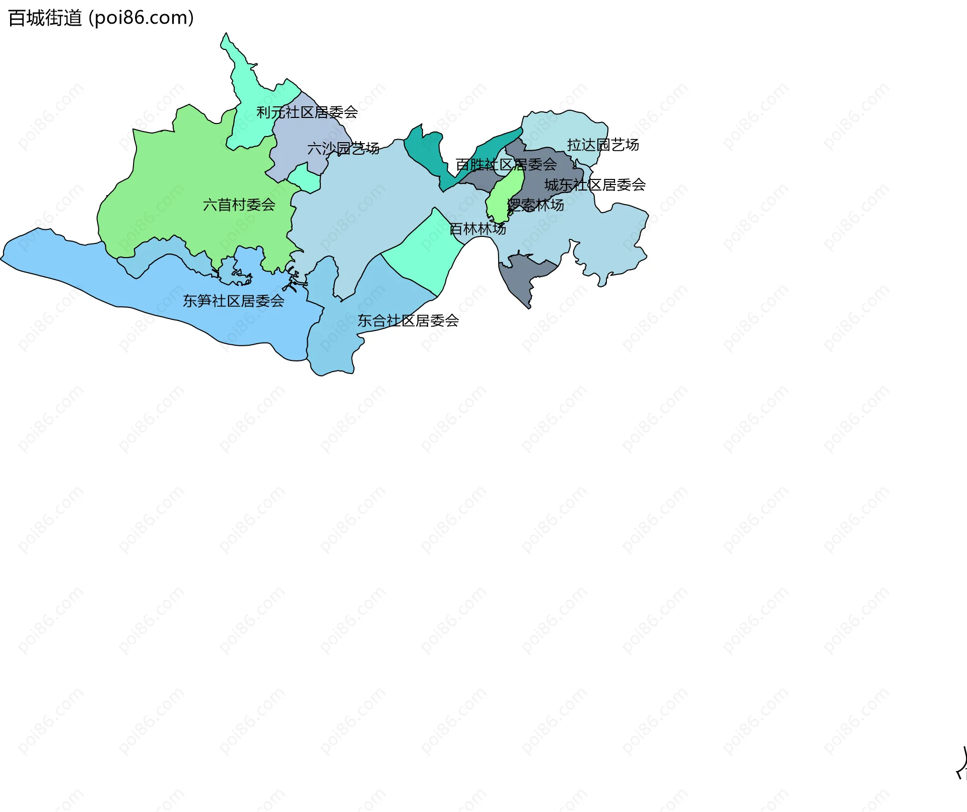 百城街道边界地图(五级行政区划)