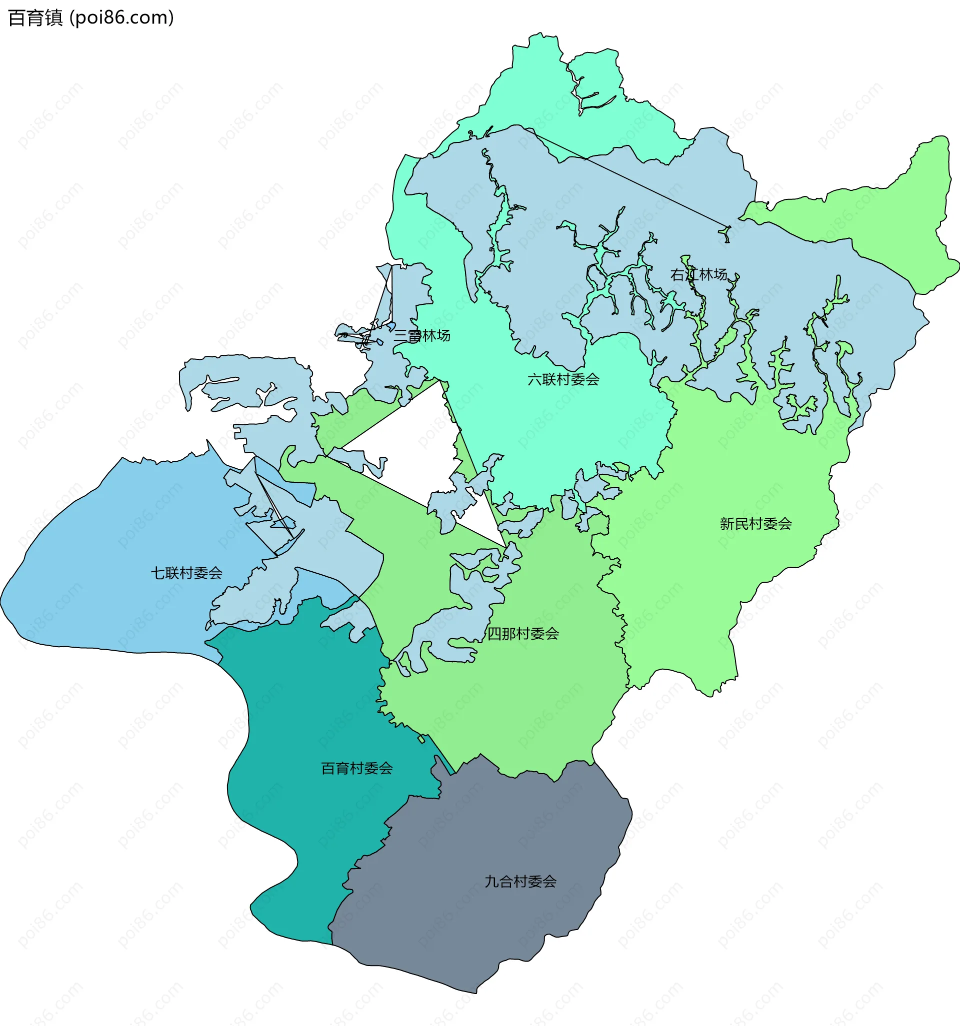 百育镇边界地图(五级行政区划)