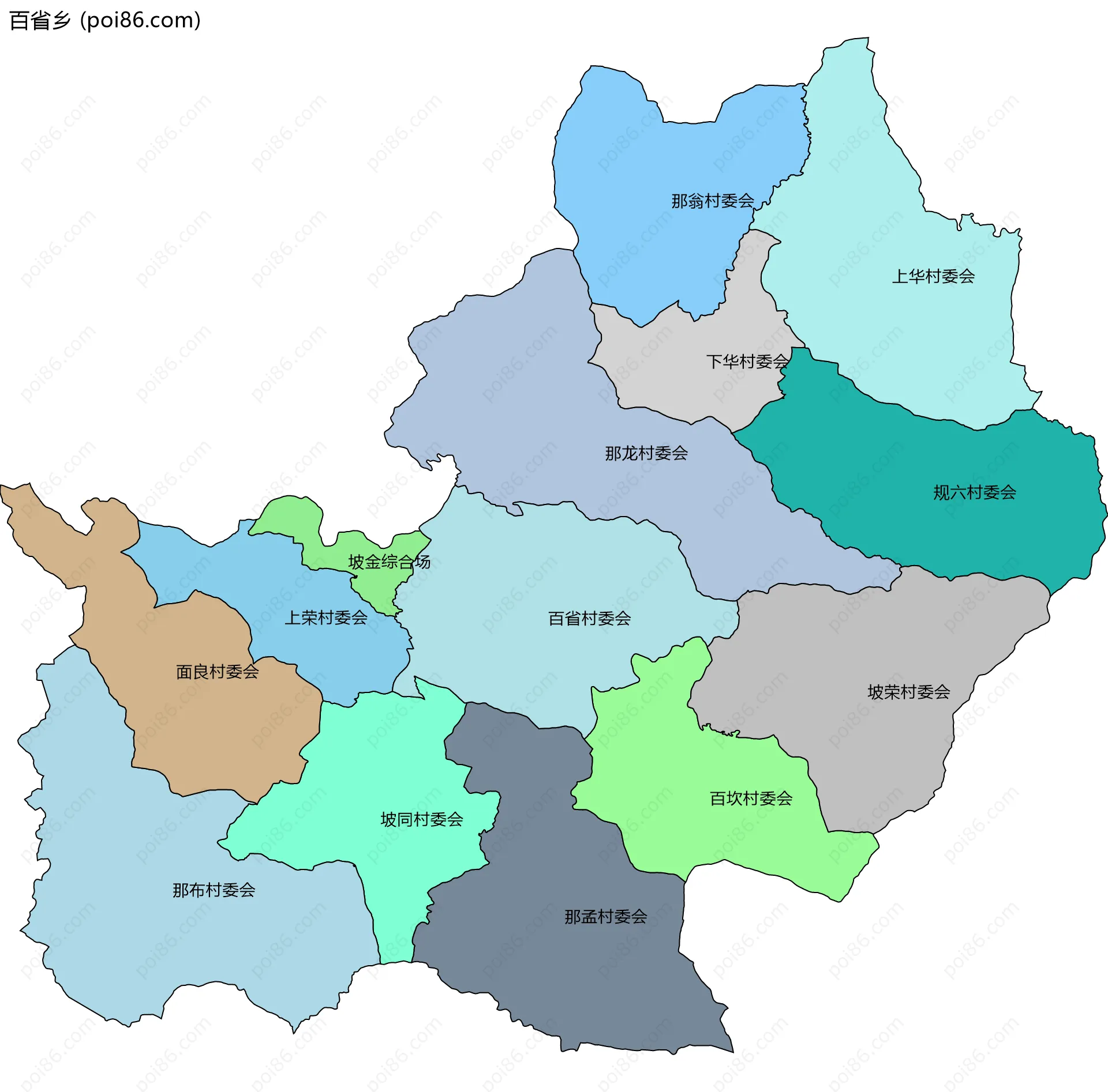 百省乡边界地图(五级行政区划)