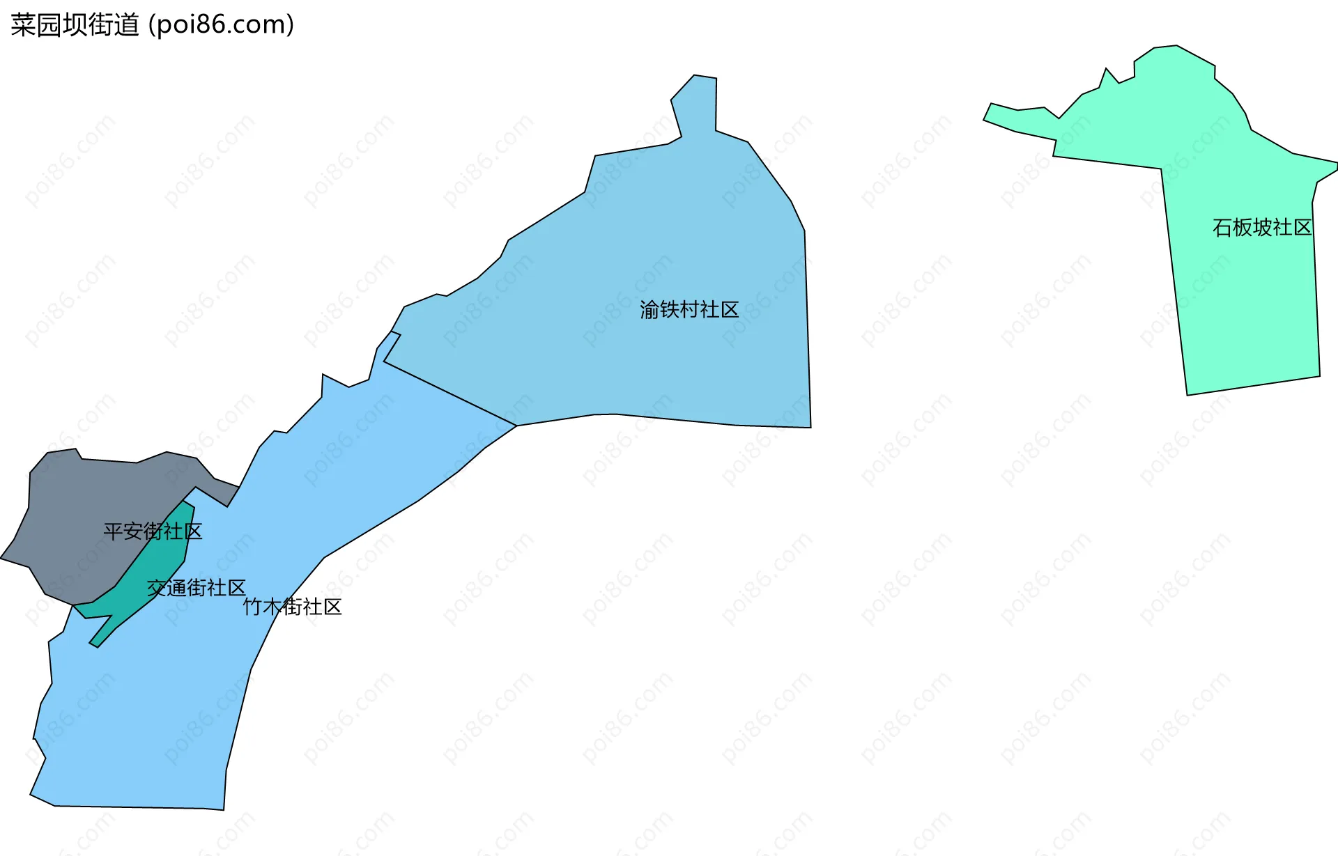 菜园坝街道边界地图(五级行政区划)
