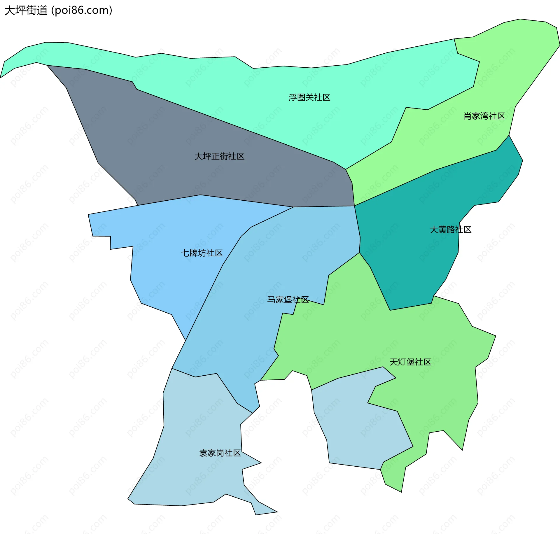 大坪街道边界地图(五级行政区划)