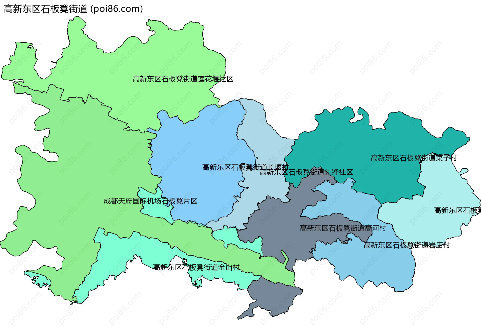 高新东区石板凳街道边界地图(五级行政区划)