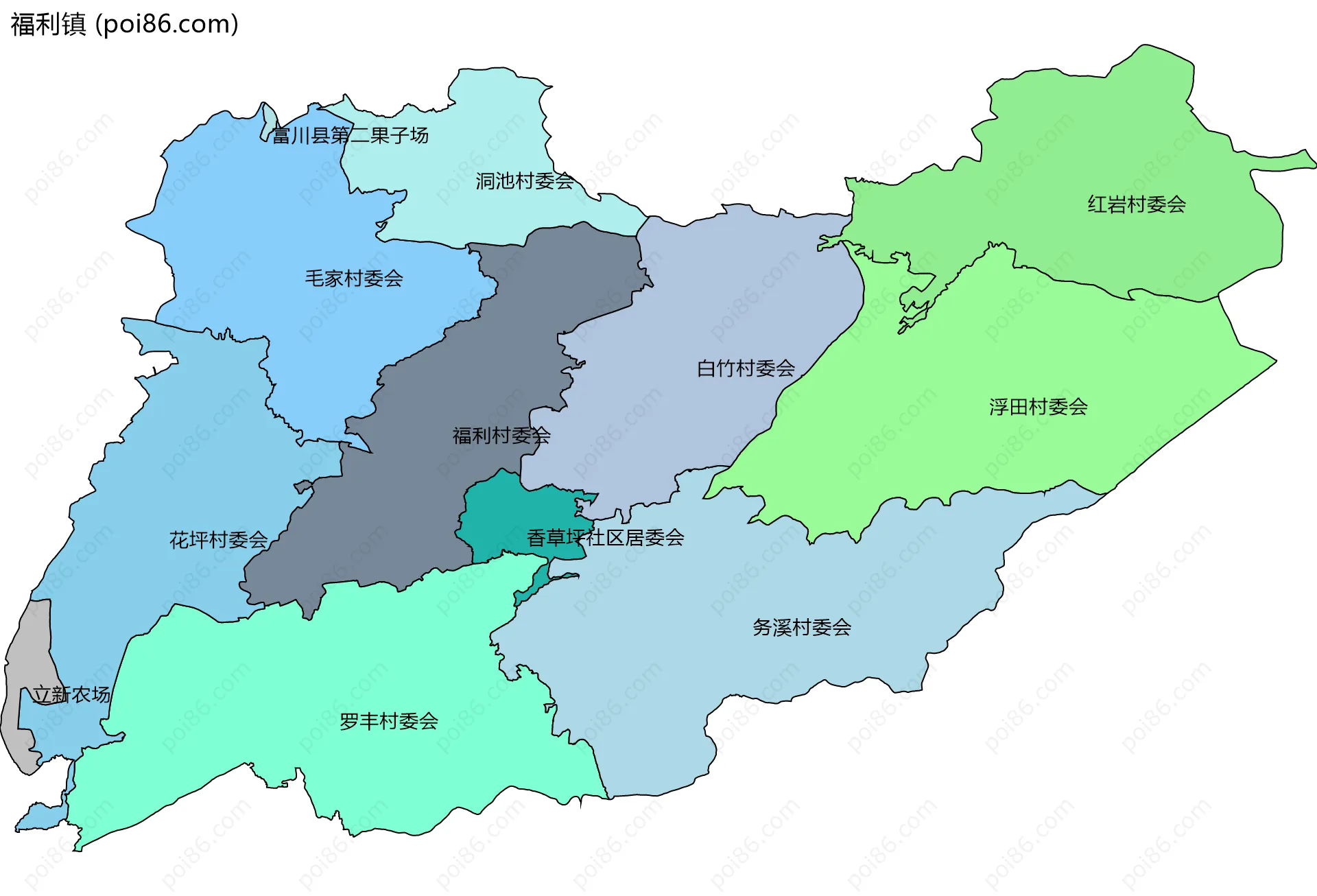 福利镇边界地图(五级行政区划)