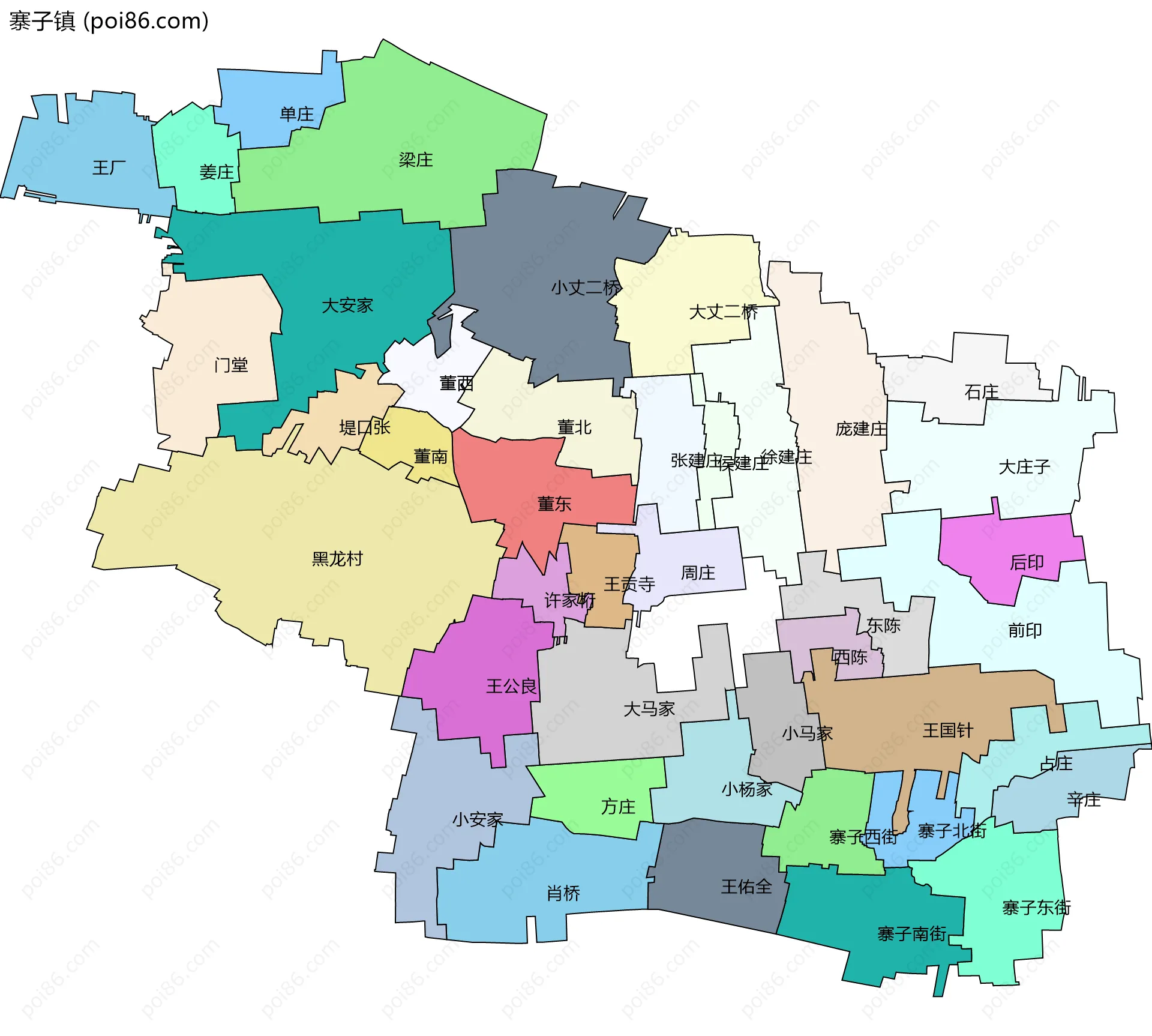 寨子镇边界地图(五级行政区划)