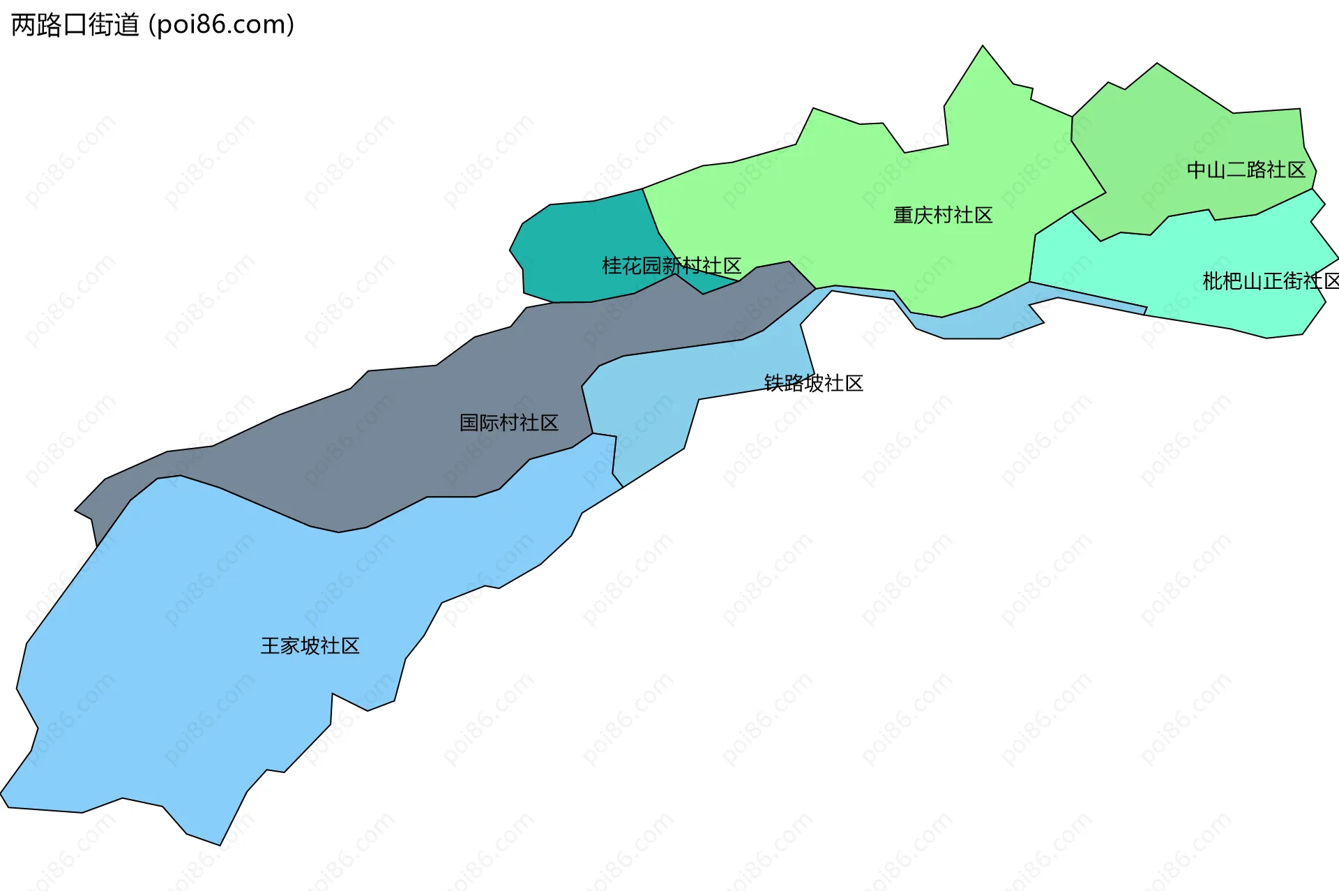 两路口街道边界地图(五级行政区划)