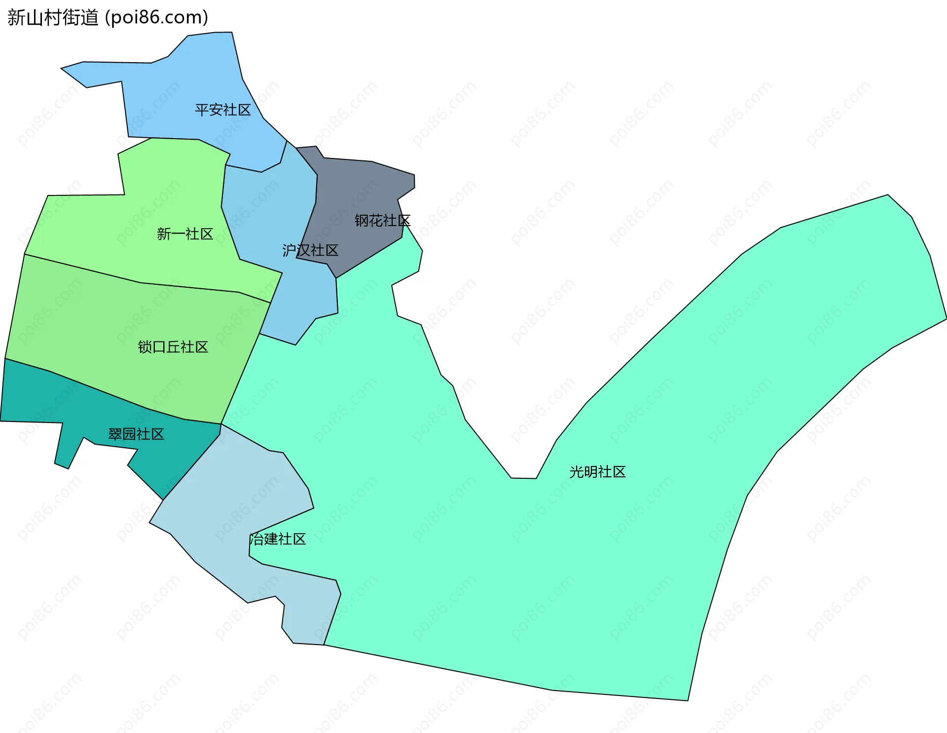 新山村街道边界地图(五级行政区划)