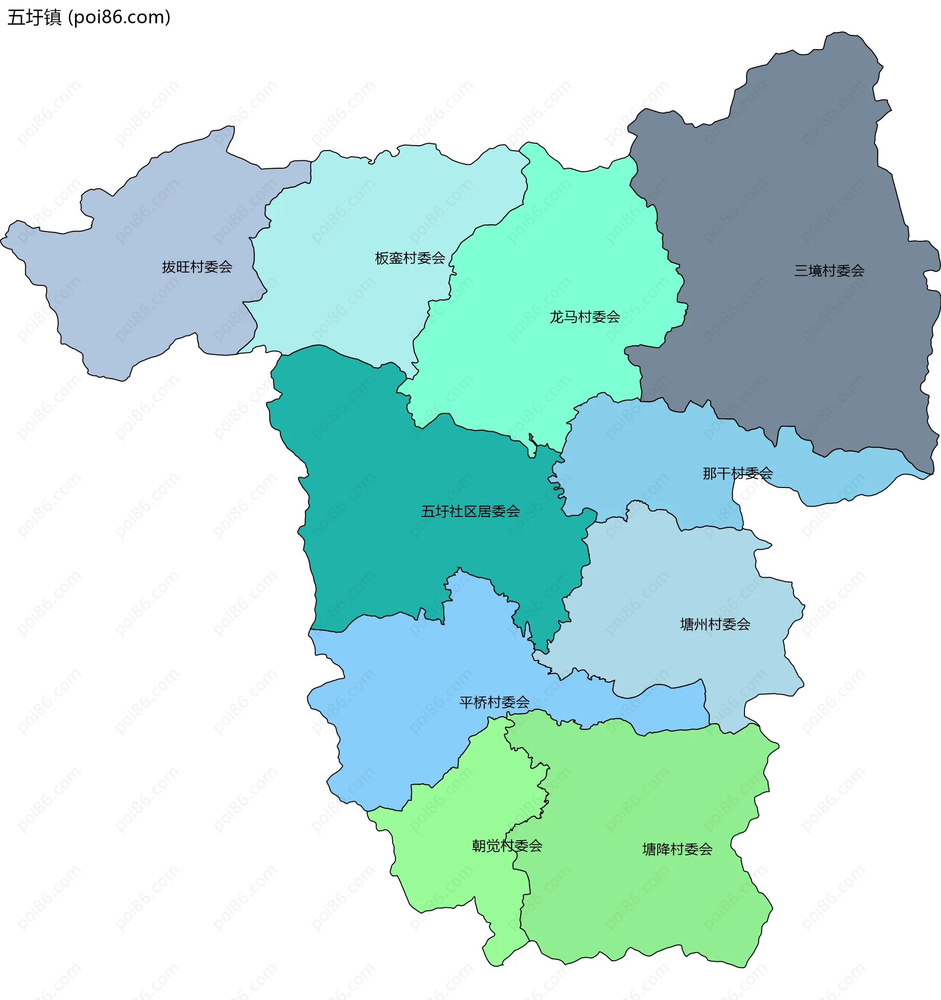 五圩镇边界地图(五级行政区划)