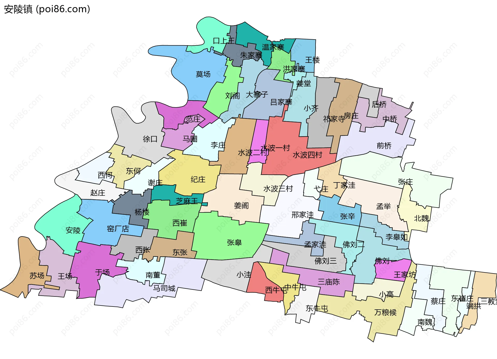 安陵镇边界地图(五级行政区划)
