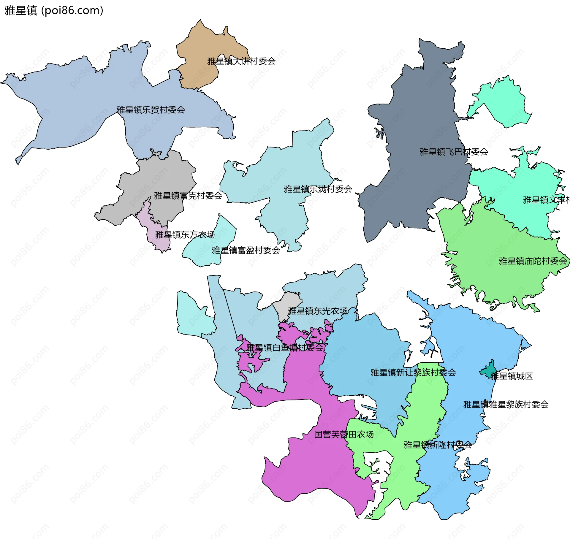 雅星镇边界地图(五级行政区划)